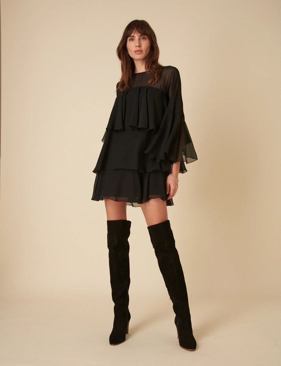 Black Ruffled Ret Mini Dress - Image 4