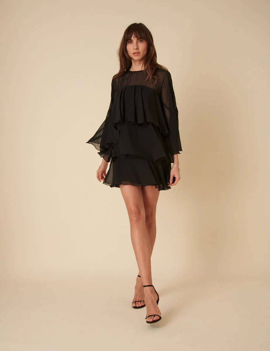 Black Ruffled Ret Mini Dress - Image 6