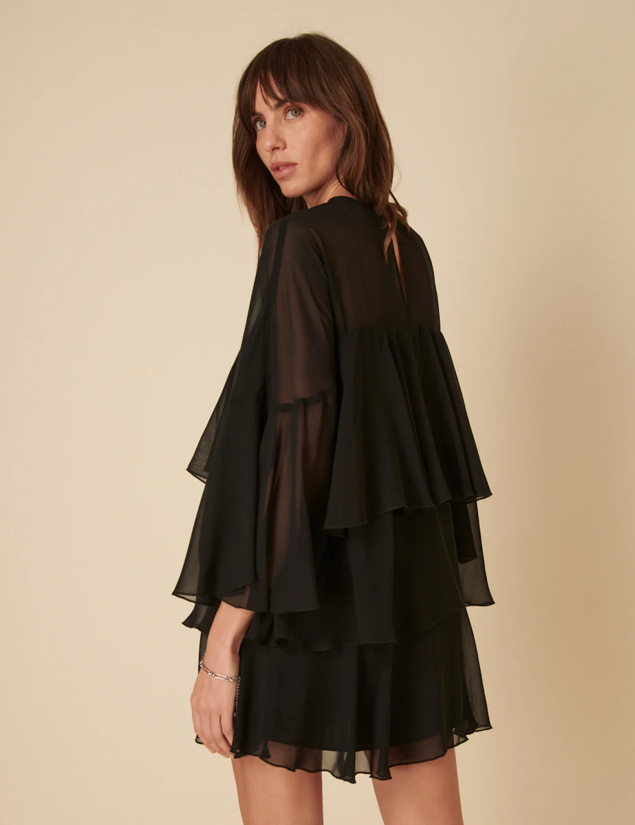 Black Ruffled Ret Mini Dress - Image 7