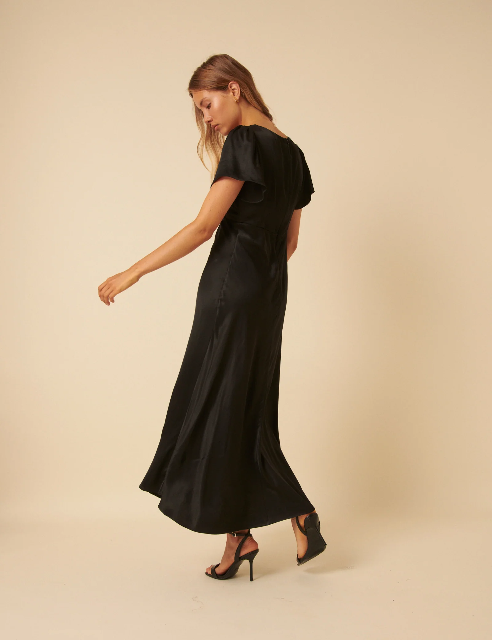 Black Satin Lace Detail Sienna Midi Dress - Image 5