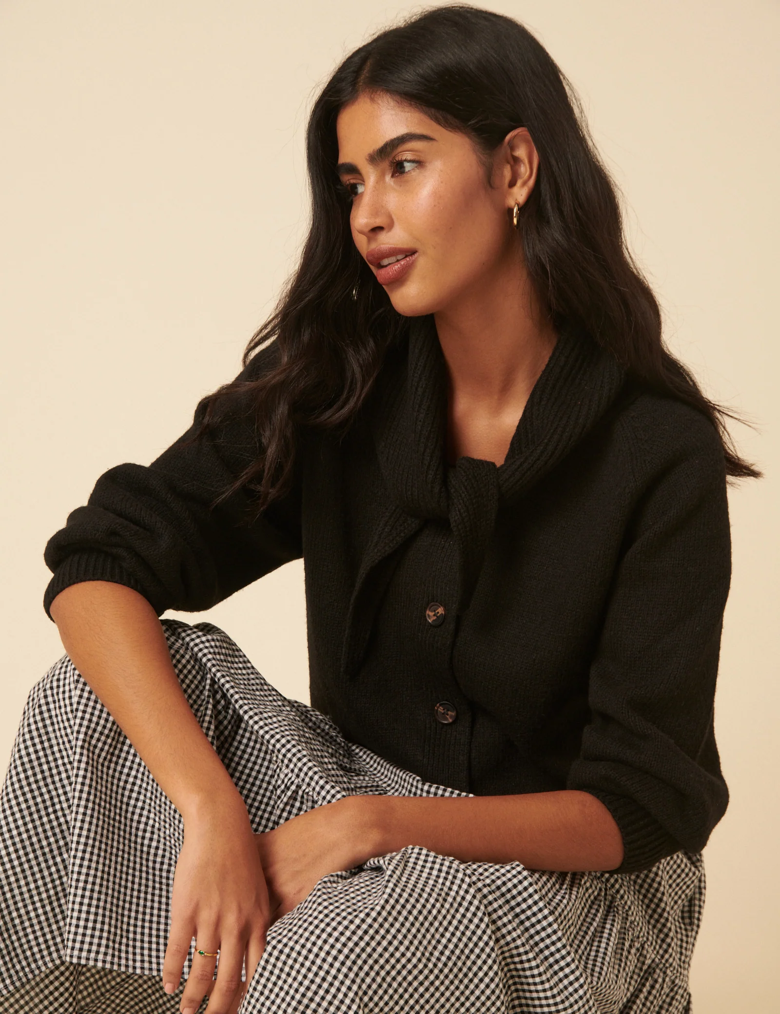 Black Scarf Neck Cardigan - Image 2