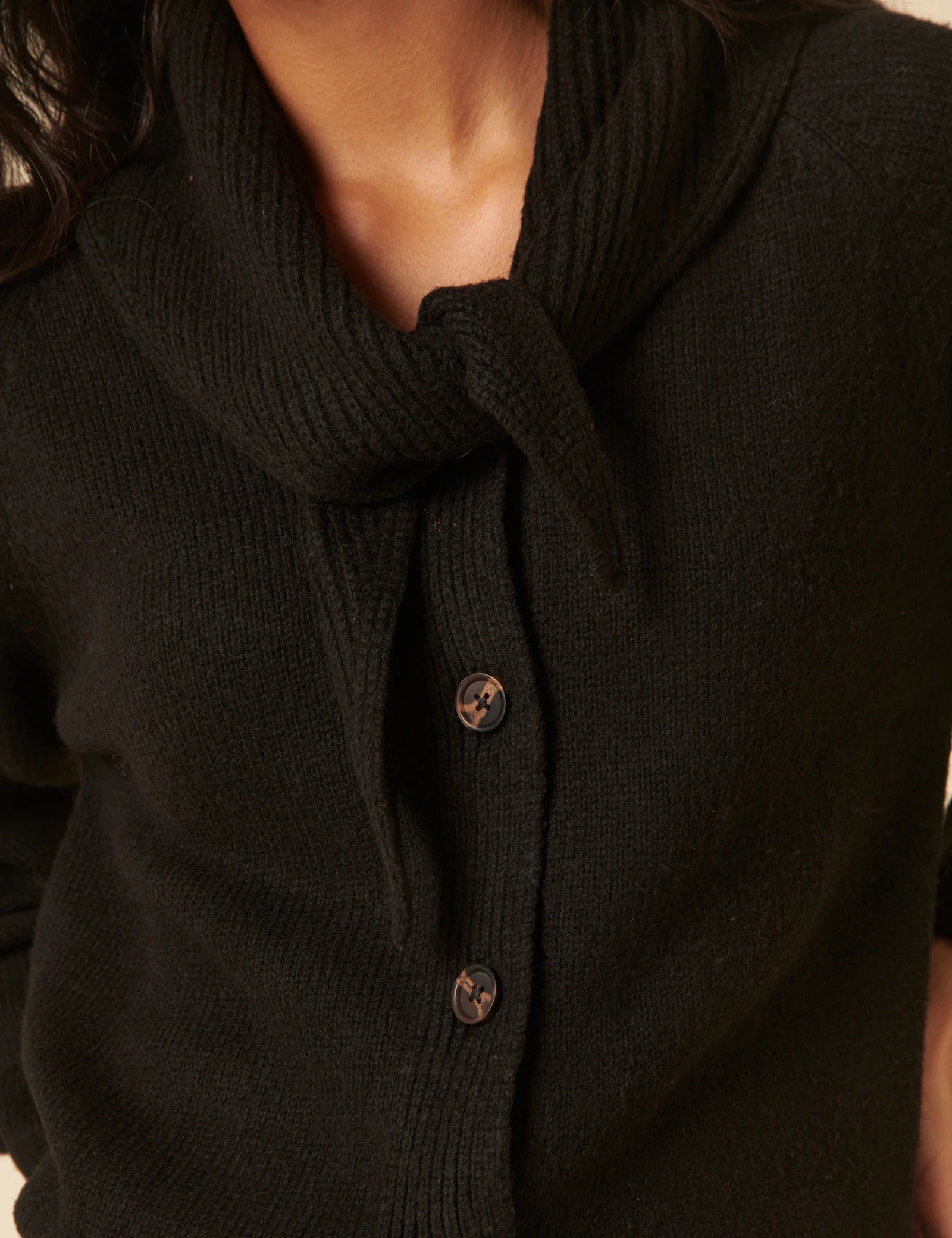 Black Scarf Neck Cardigan - Image 3