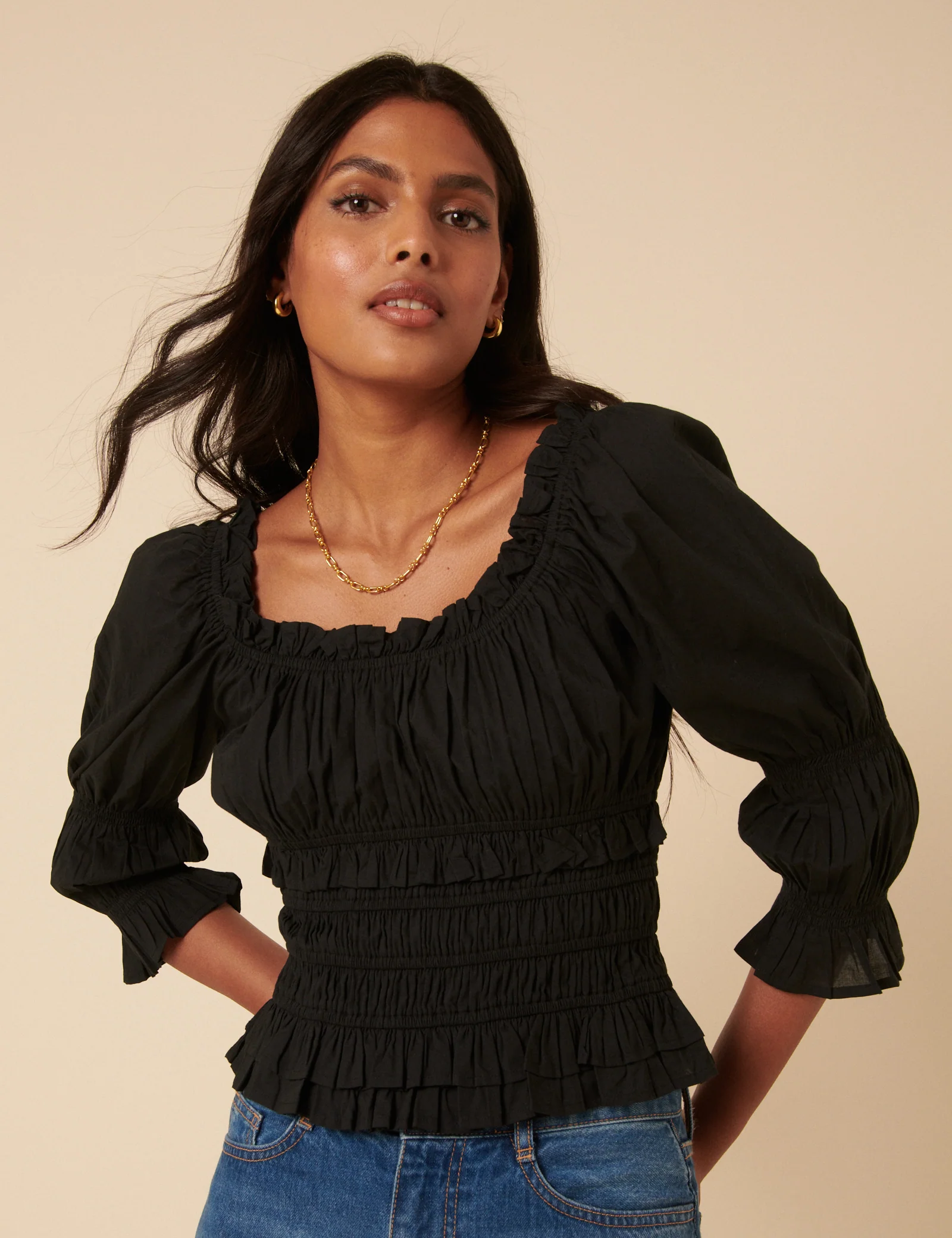 Black Shirred Top