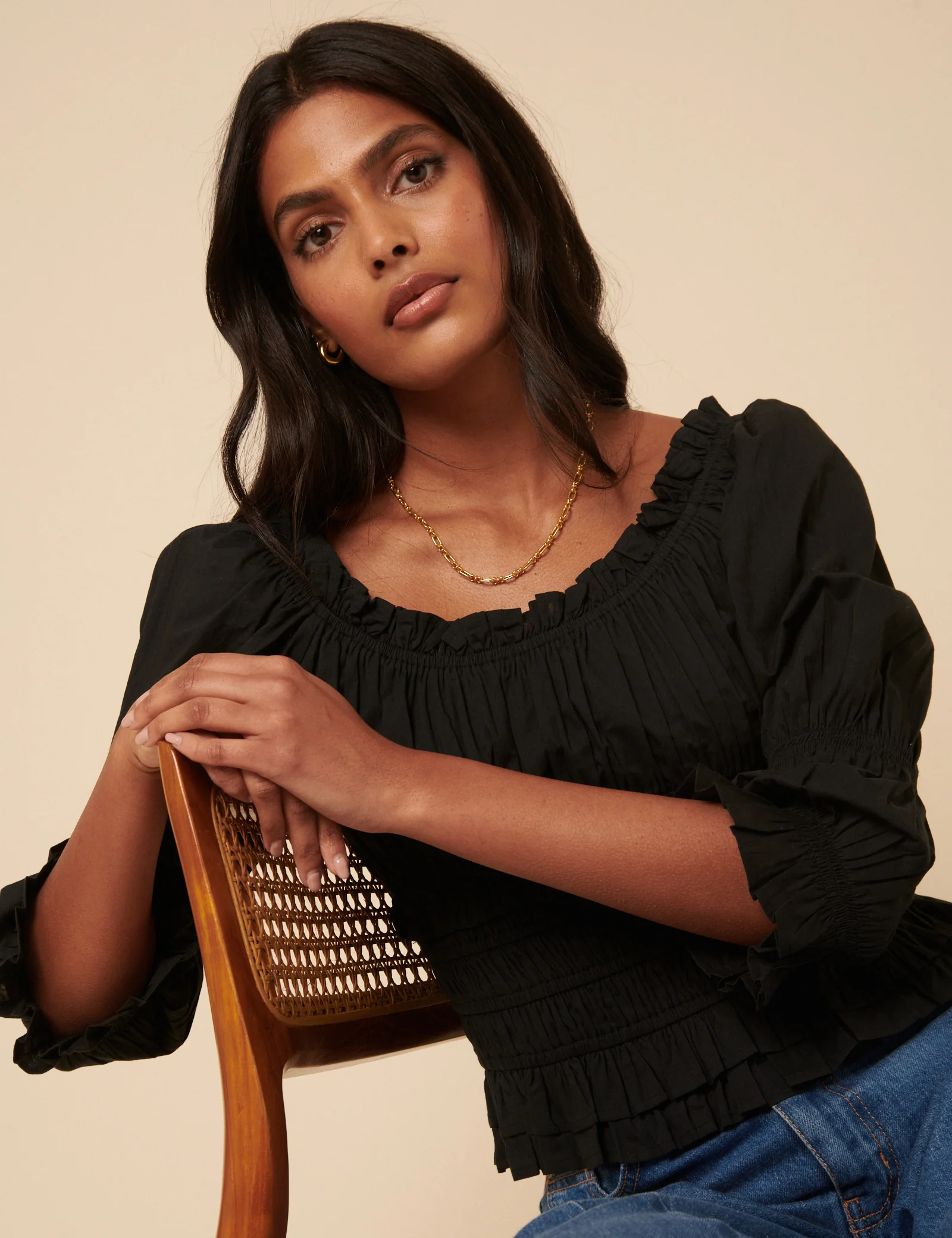 Black Shirred Top - Image 2