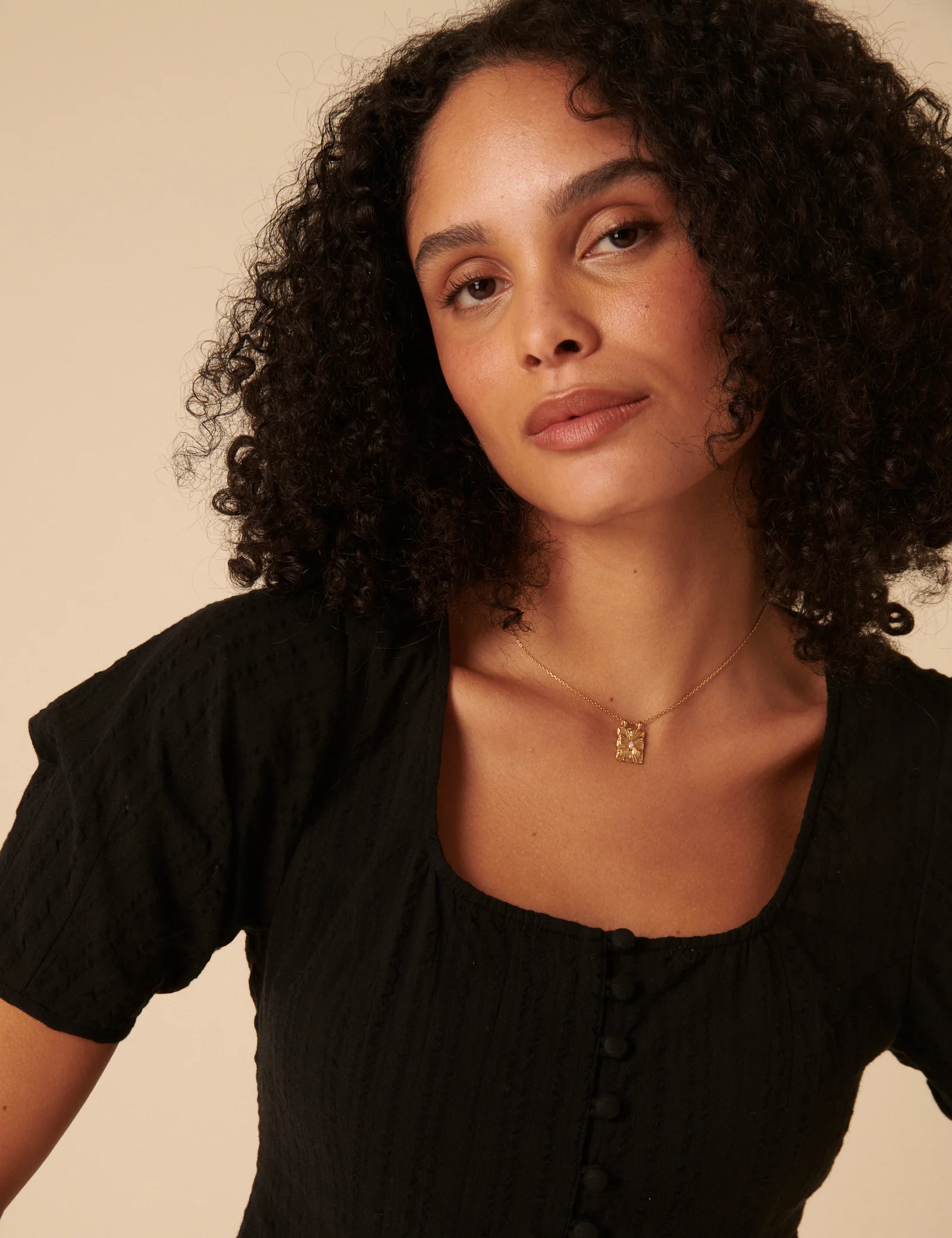 Black Short Sleeve Button Down Blouse - Image 3