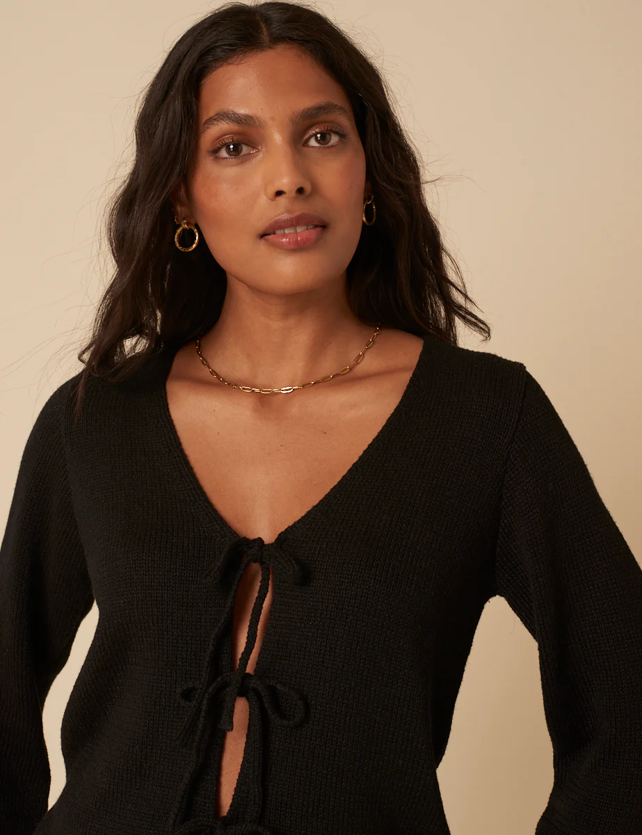 Black Tie Front Knitted Cardigan - Image 4