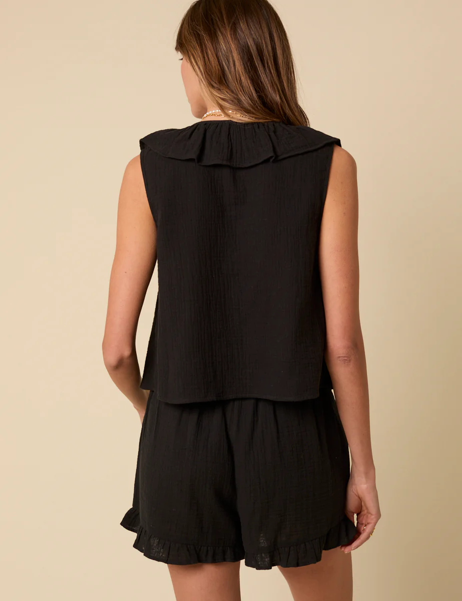 Black Tie Front Ruffle Top - Image 5