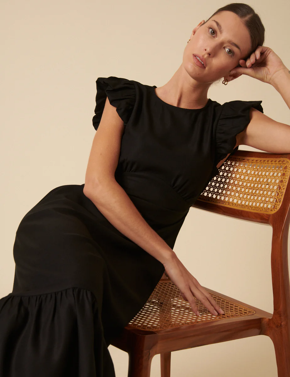 Black Tiered Clara Midi Dress - Image 4