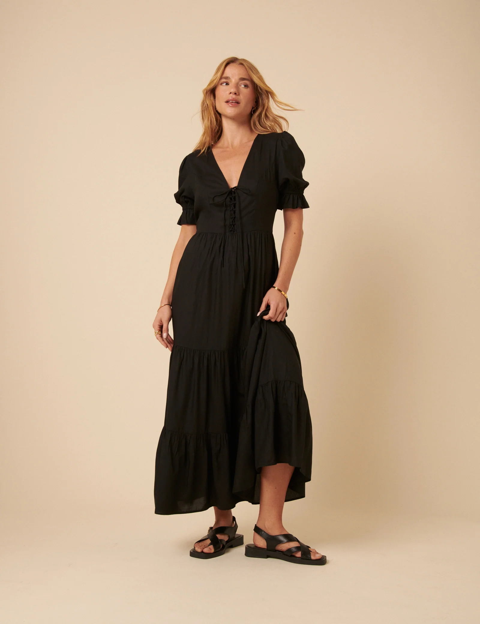Black Tiered Lia Midi Dress - Image 2