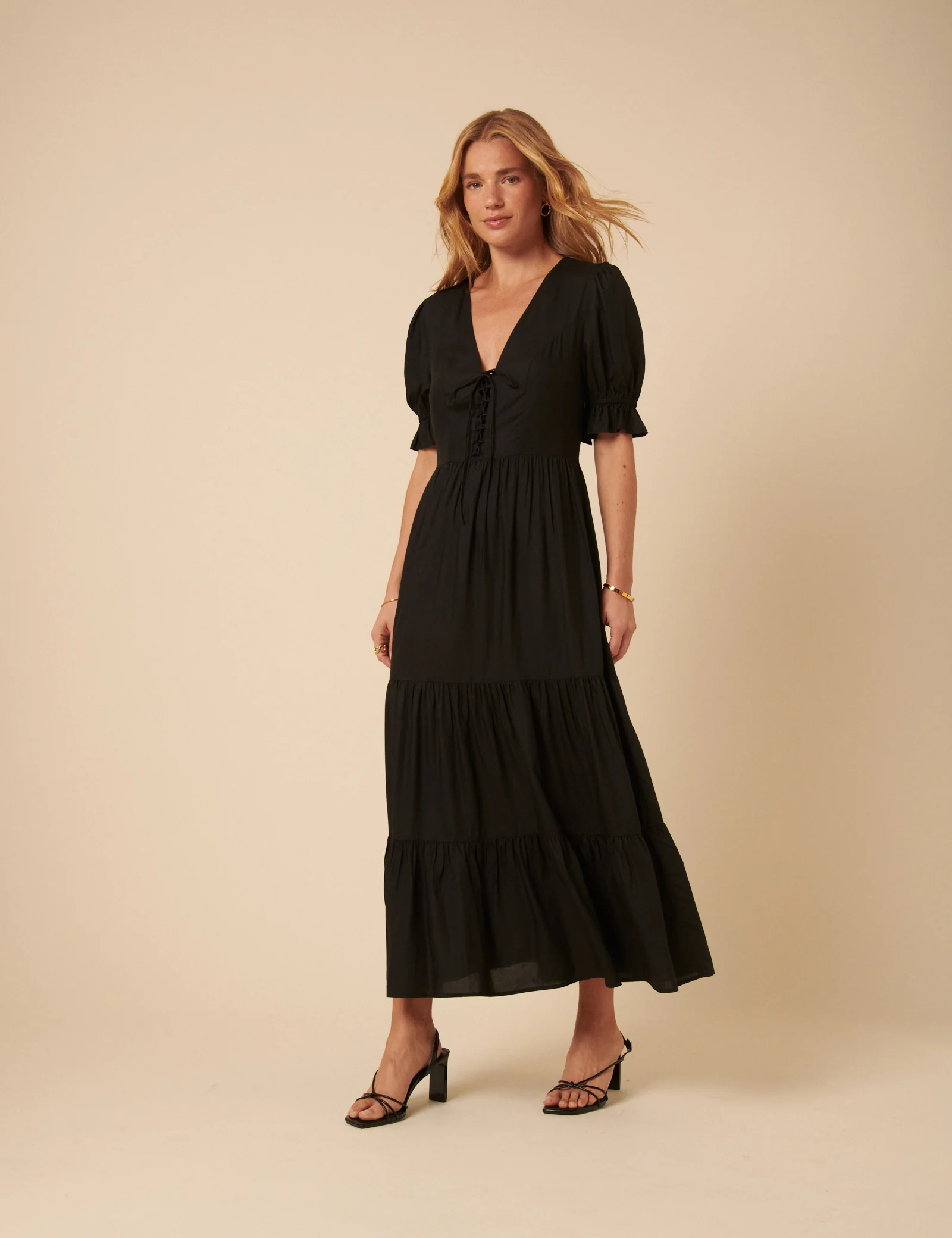 Black Tiered Lia Midi Dress - Image 3