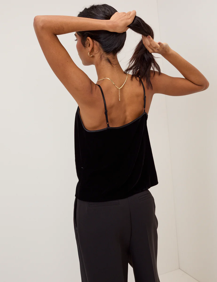 Black Velvet Cowl Neck Cami Top - Image 2
