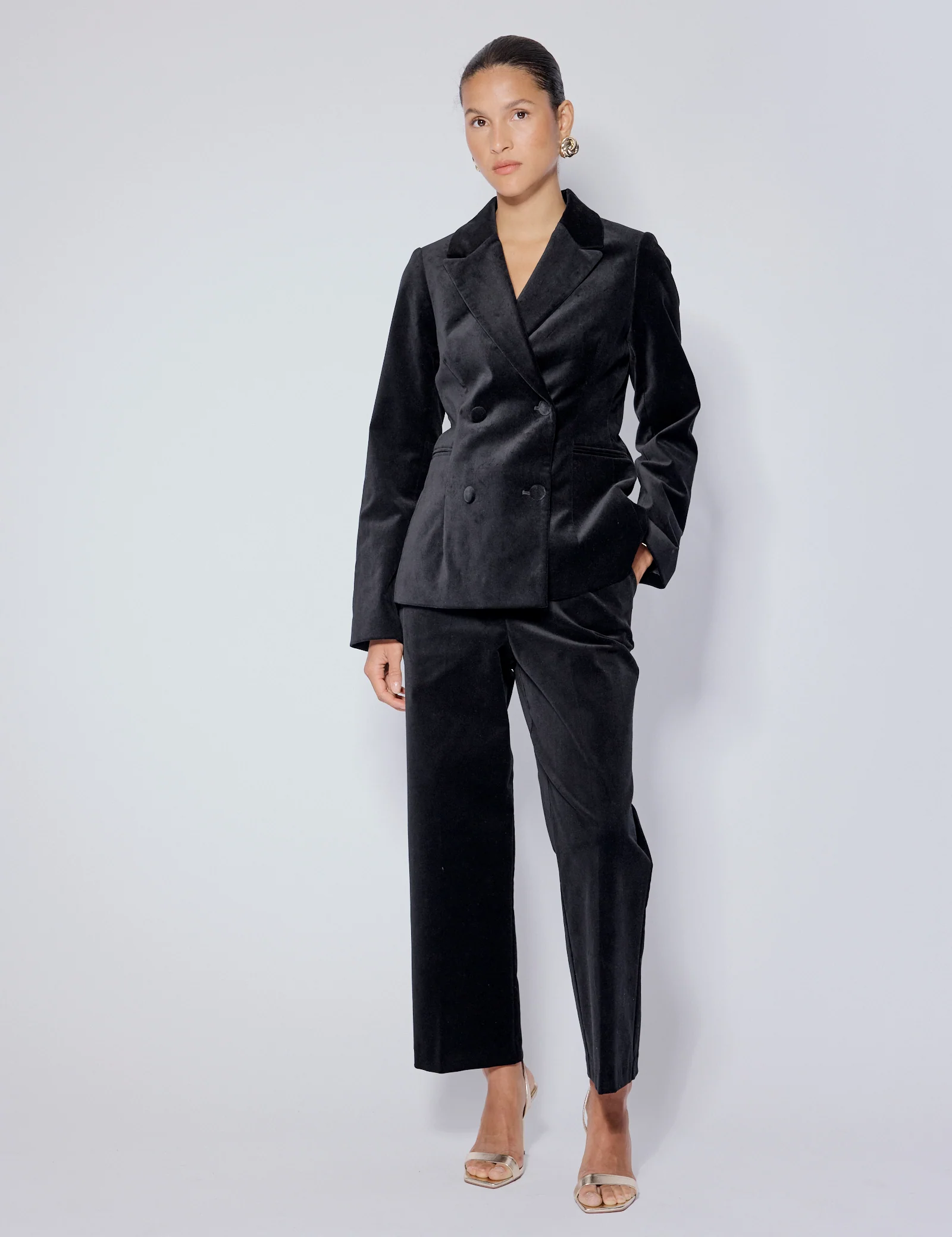 Black Velvet Double Breasted Blazer - Image 3