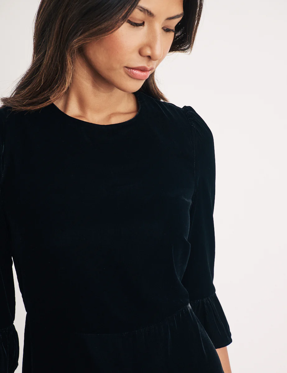 Black Velvet Fleur Mini Dress - Image 2