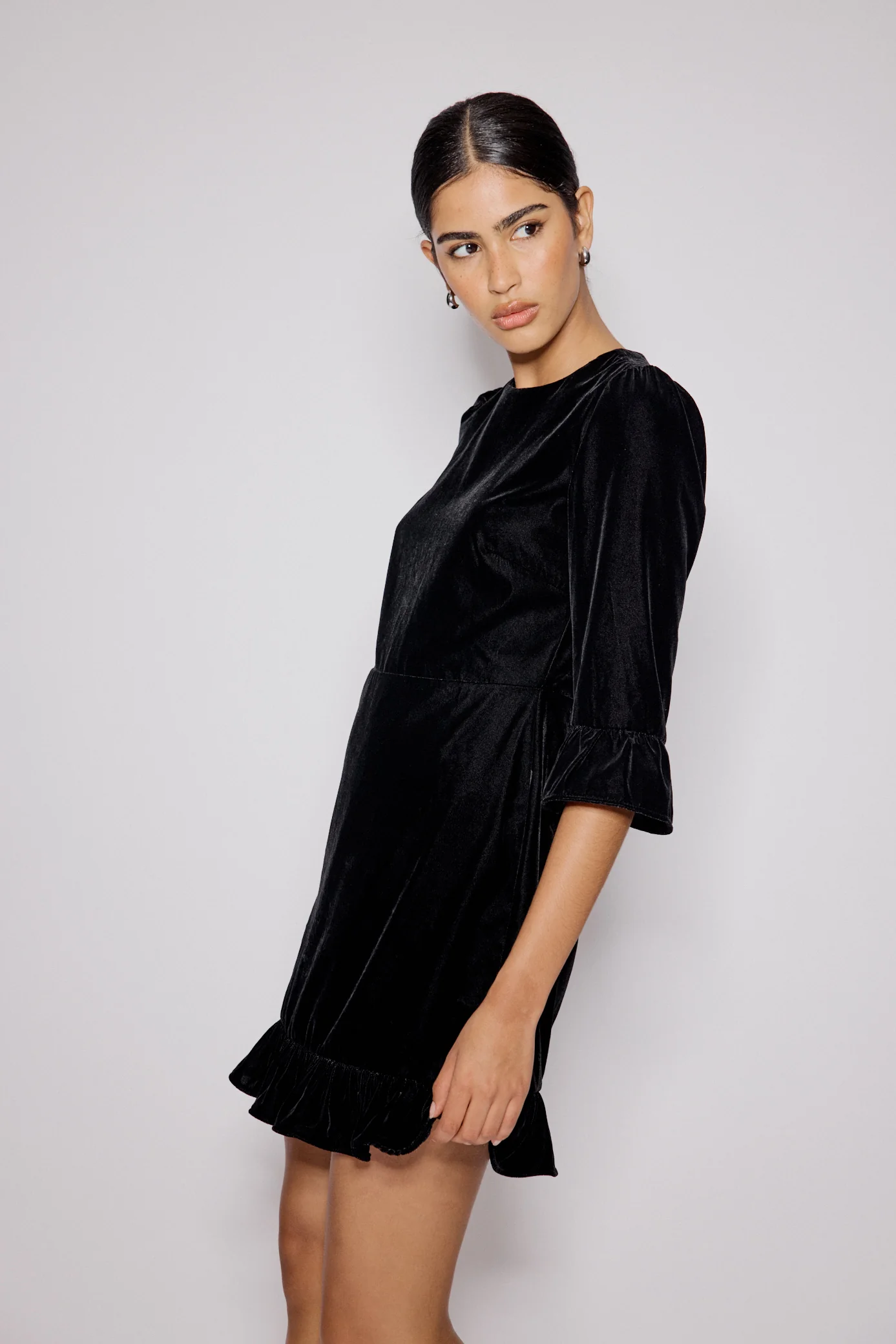 Black Velvet Fleur Mini Dress - Image 3