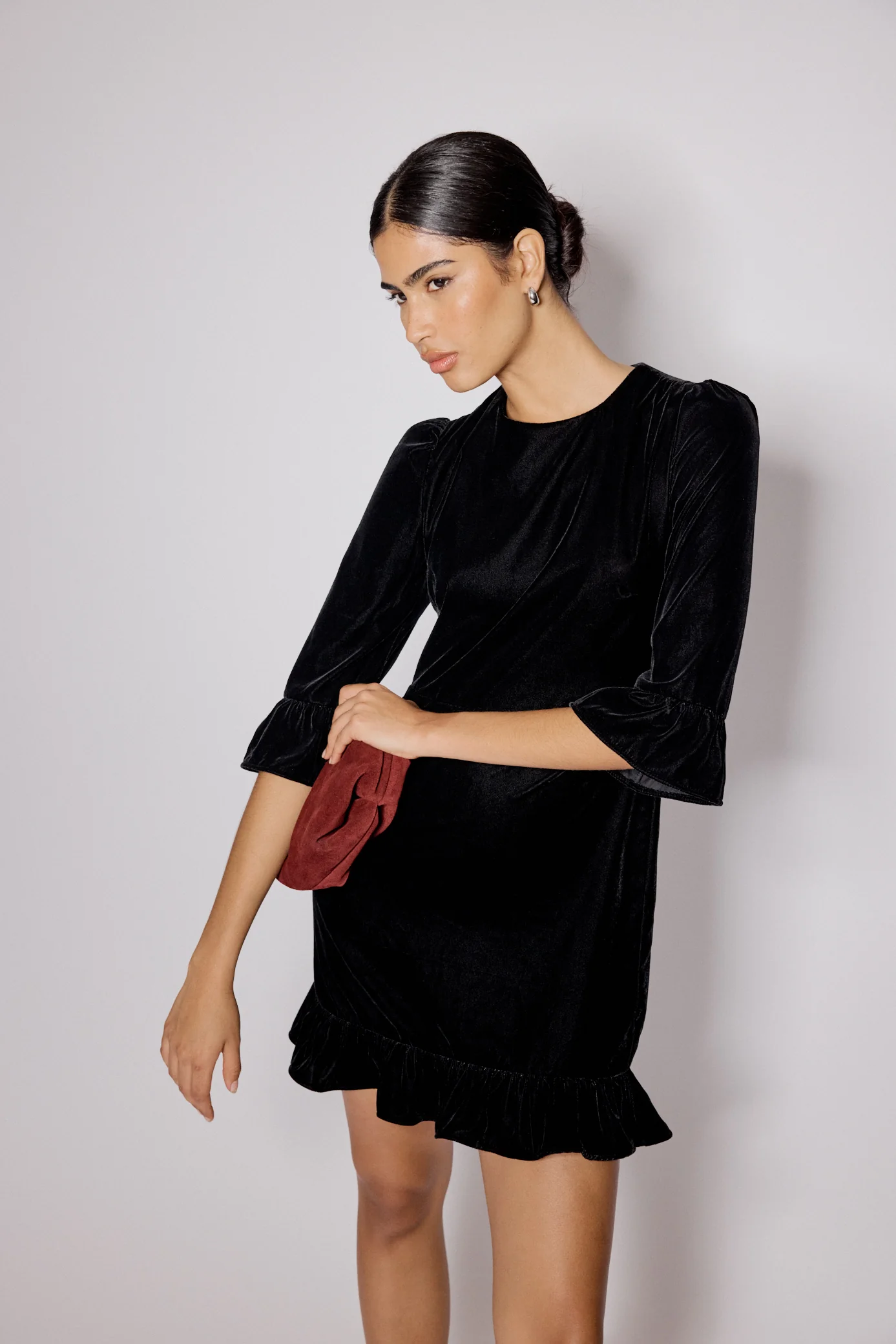 Black Velvet Fleur Mini Dress - Image 4