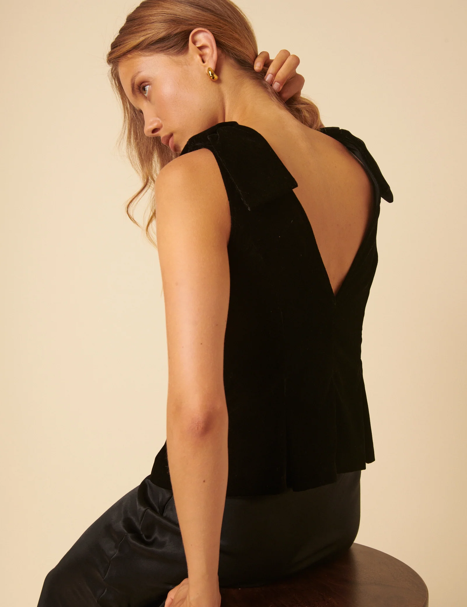 Black Velvet Peplum Bow Top - Image 2