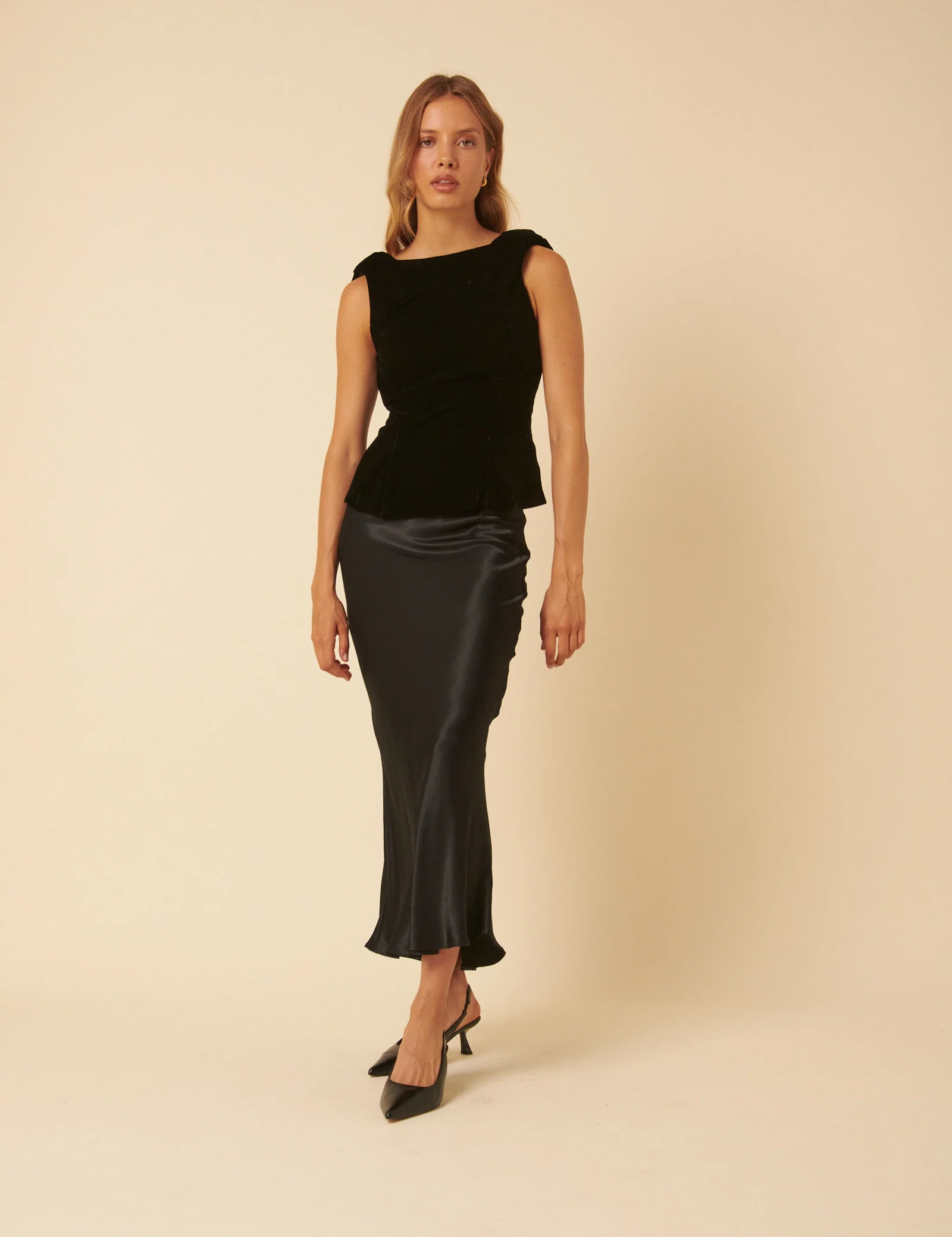 Black Velvet Peplum Bow Top - Image 3