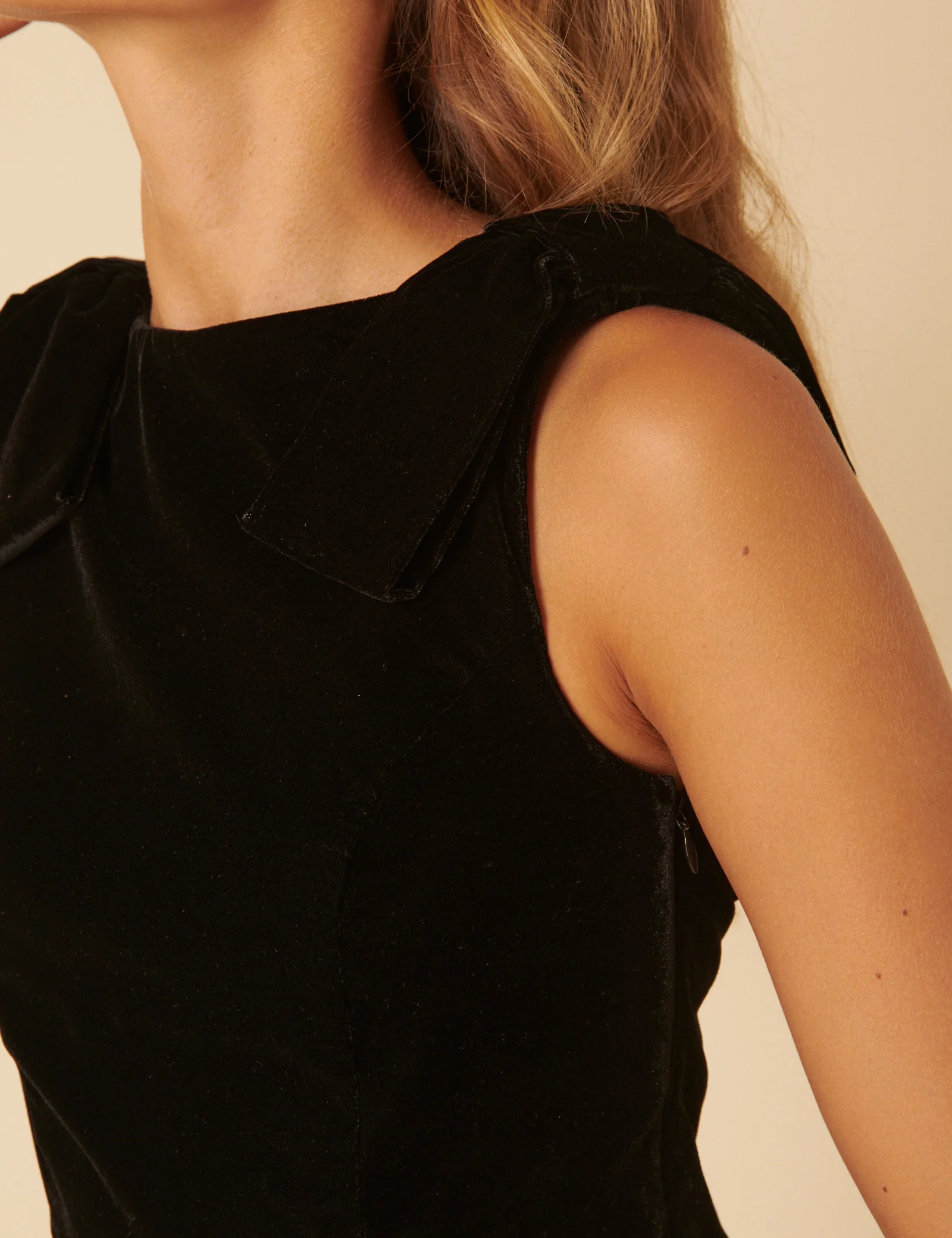 Black Velvet Peplum Bow Top - Image 5