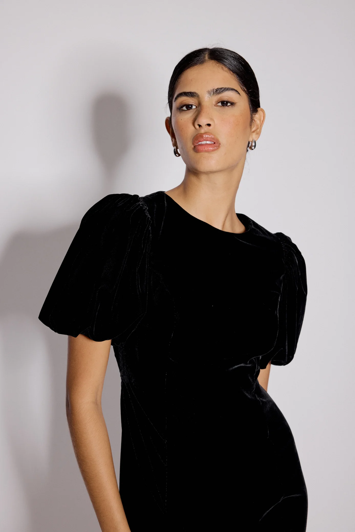 Black Velvet Puff Sleeve Boston Mini Shift Dress - Image 3