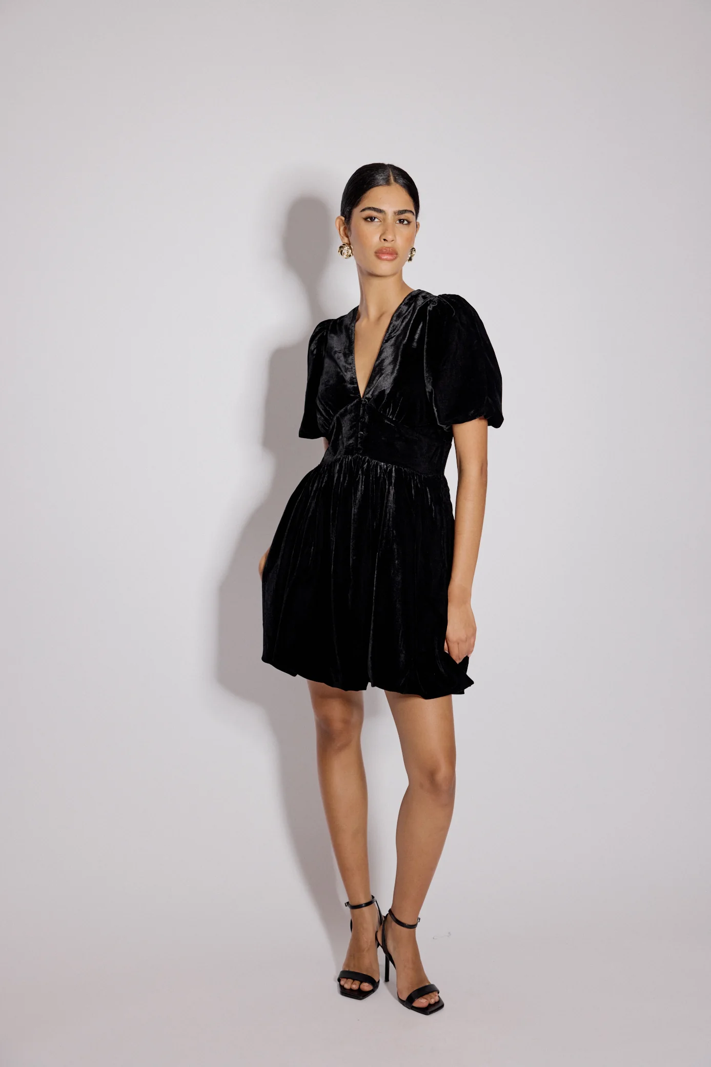 Black Velvet Puff Sleeve Starlight Mini Dress - Image 3