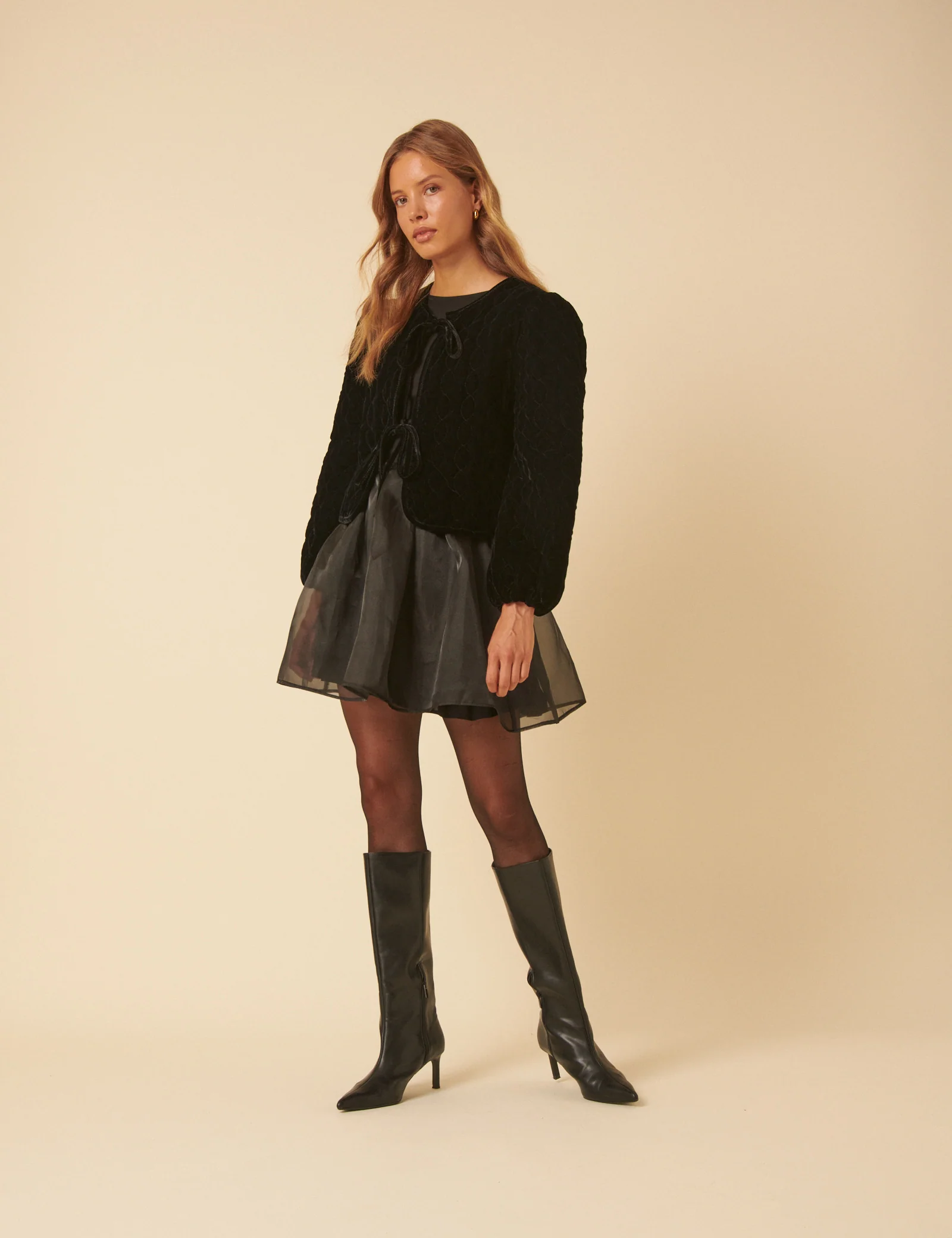 Black Velvet Quilted Jacket - Image 3
