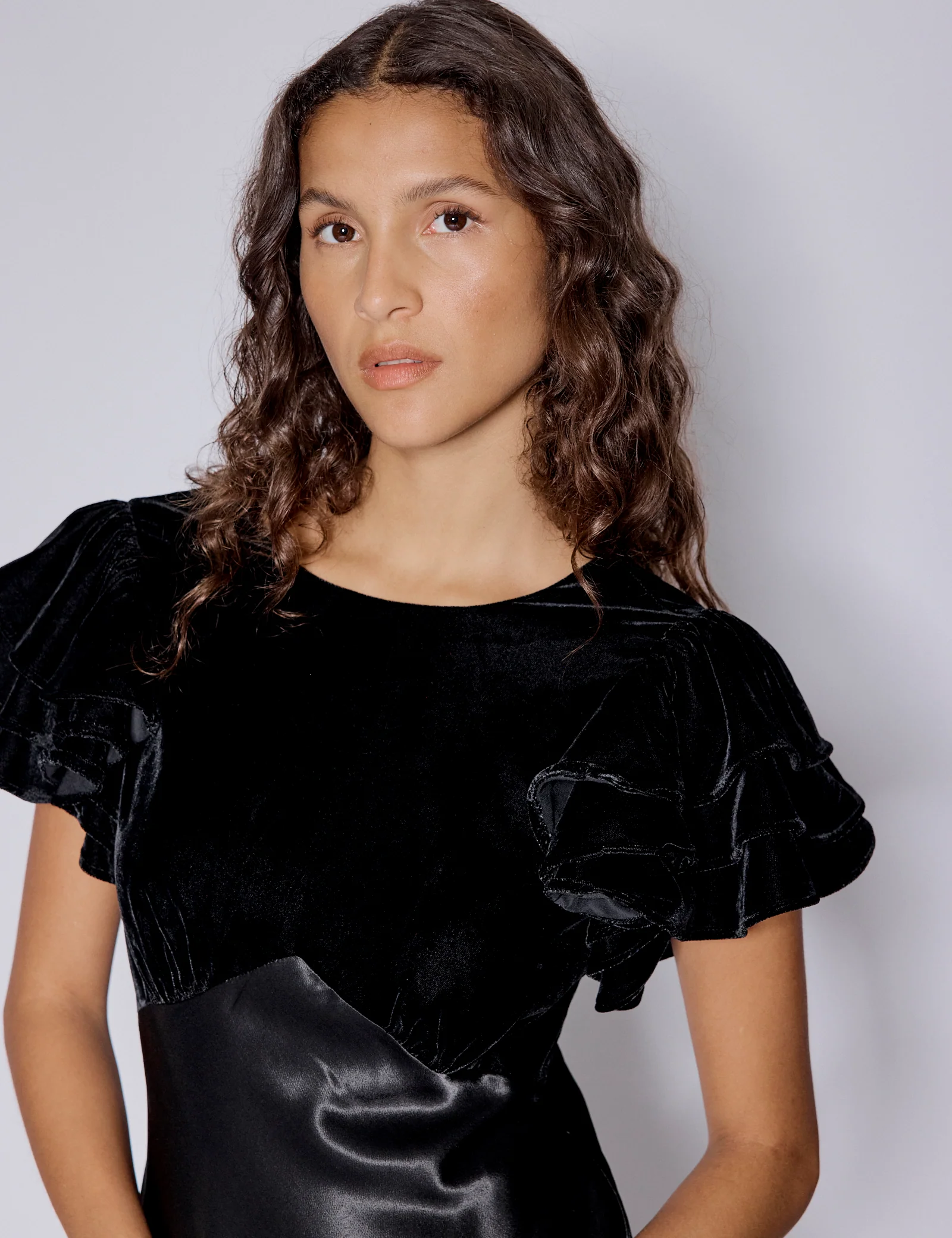 Black Velvet & Satin Mix Lola Midi Dress - Image 2