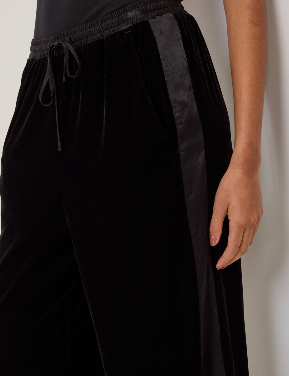 Black Velvet Contrast Satin Side Striped Trousers - Image 2