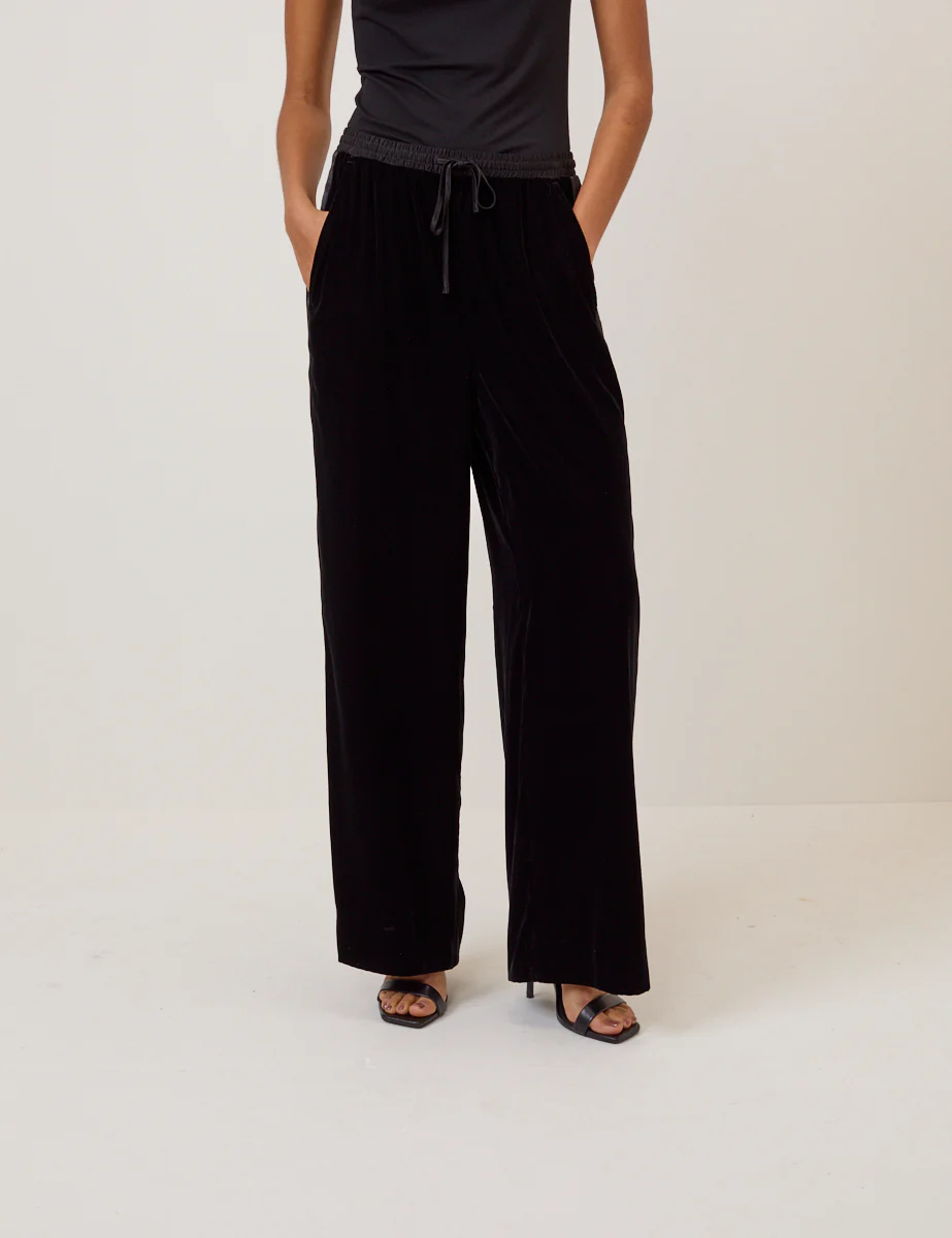 Black Velvet Contrast Satin Side Striped Trousers - Image 4