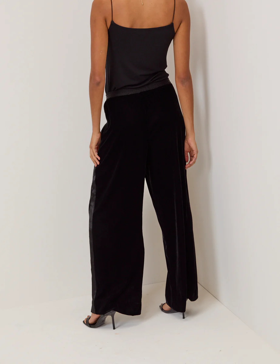 Black Velvet Contrast Satin Side Striped Trousers - Image 5