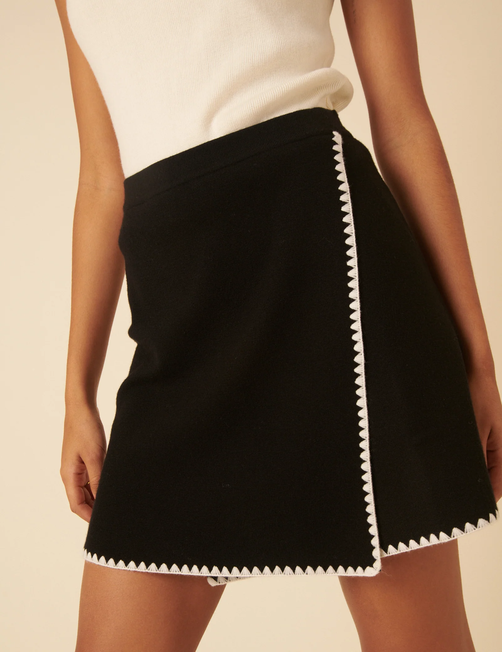 Black Whipstitch Knitted Mini Wrap Skirt - Image 2