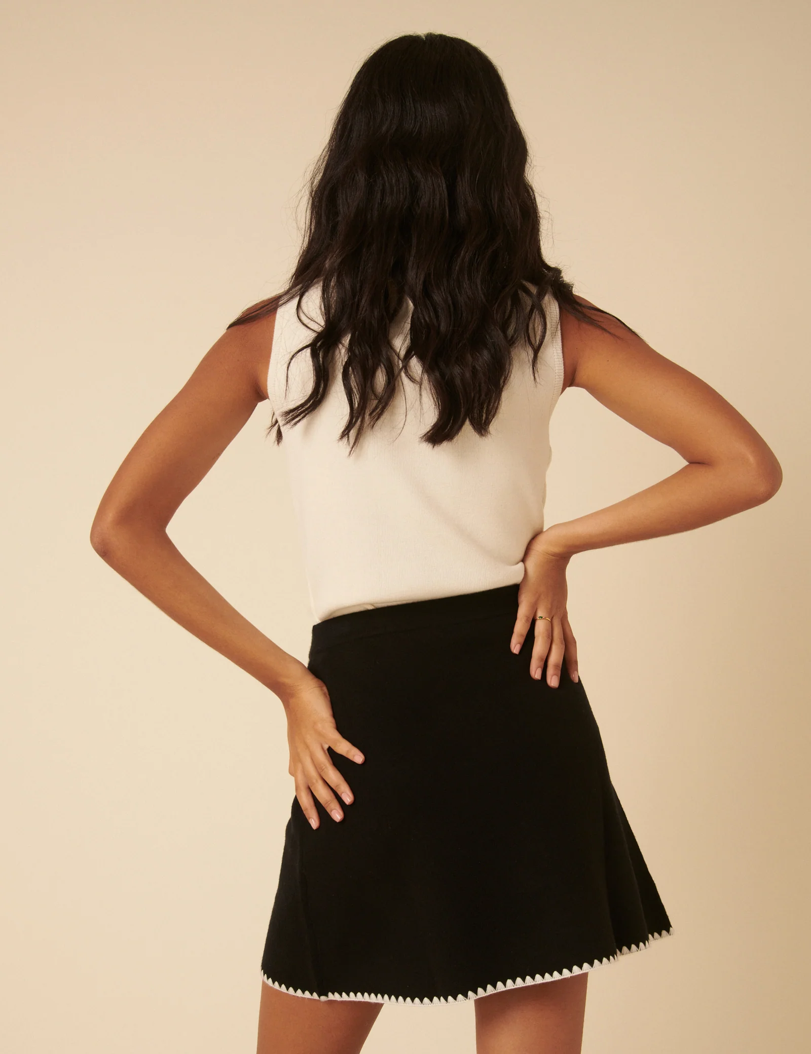 Black Whipstitch Knitted Mini Wrap Skirt - Image 5