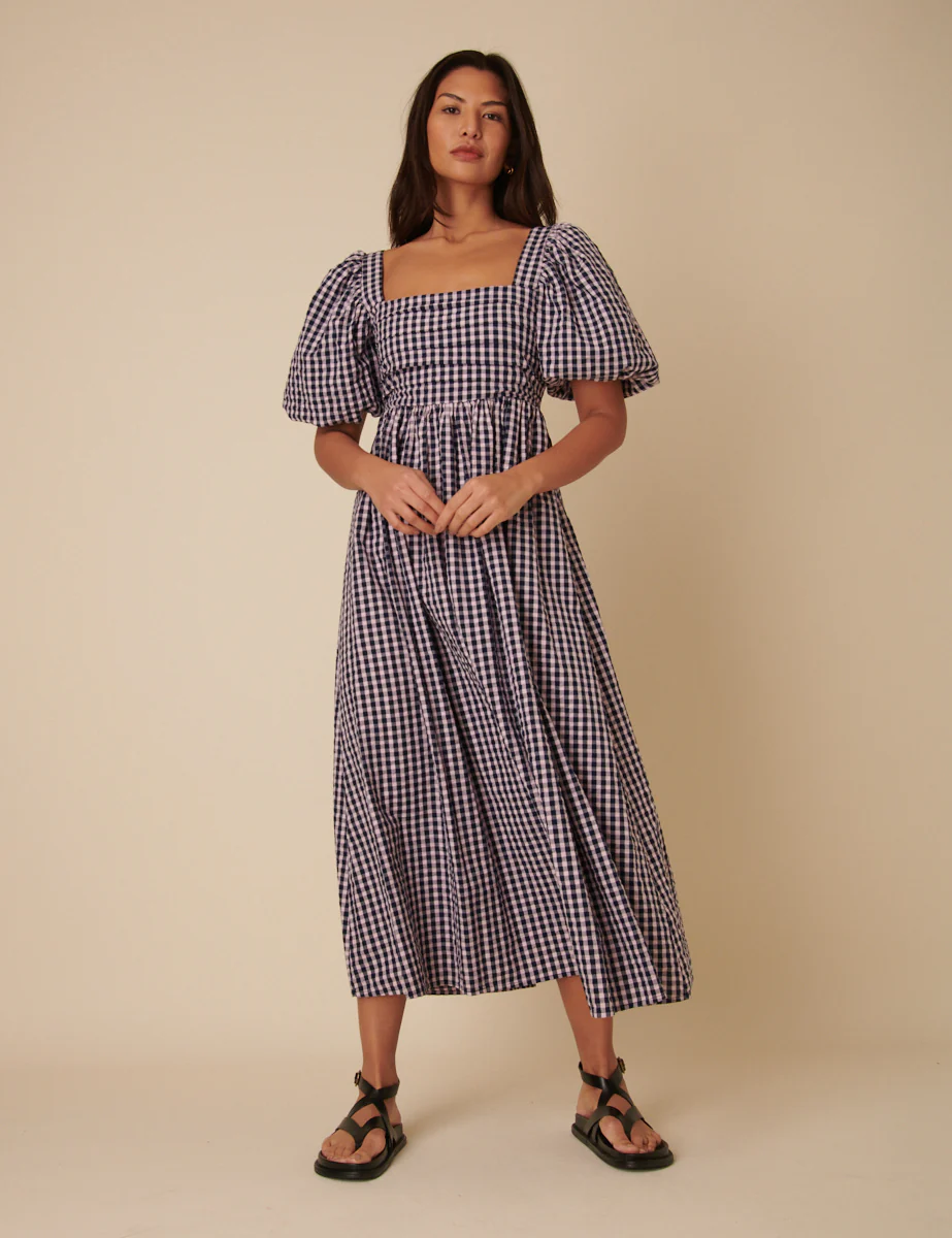 Blue And Pink Gingham Nova Midi Dress