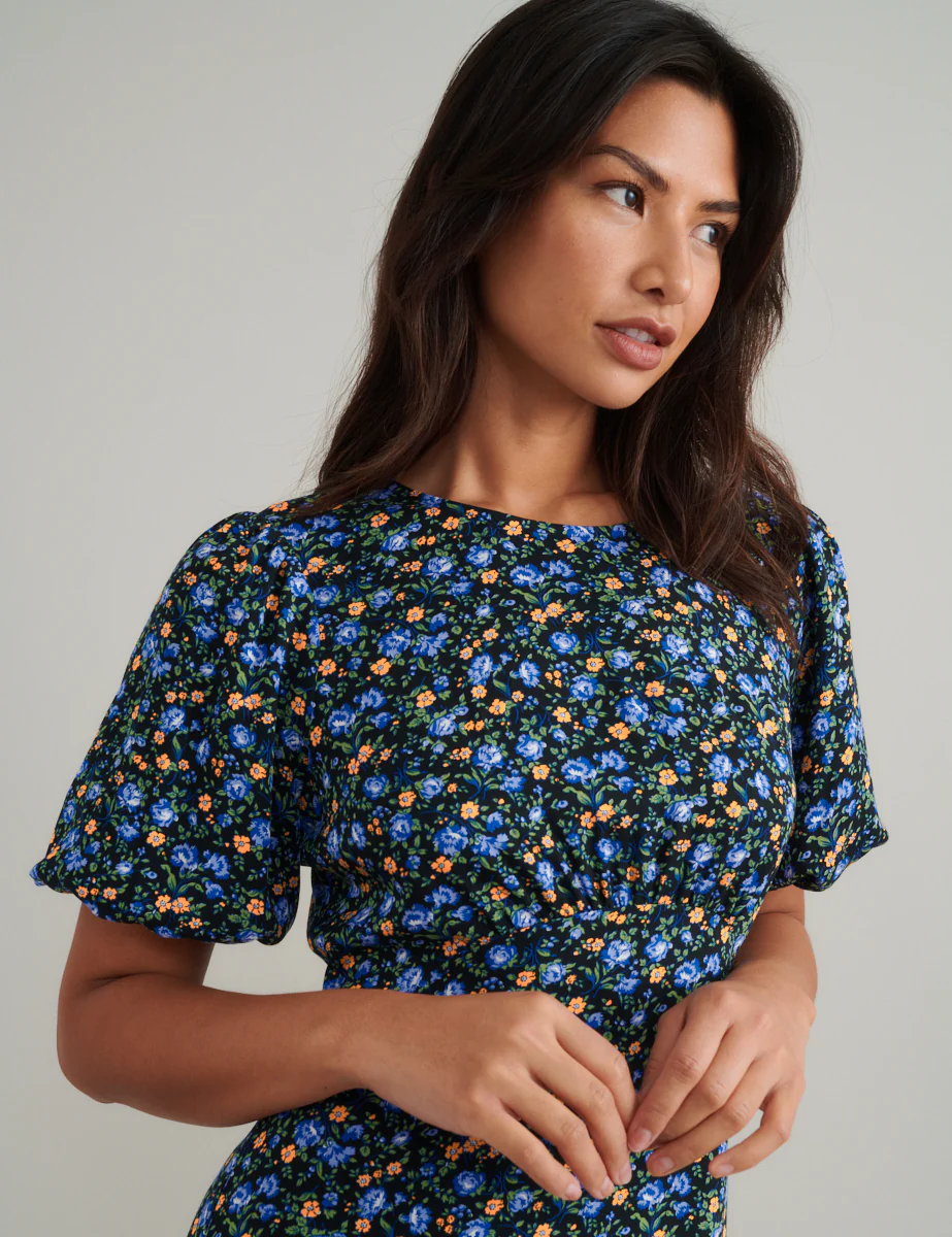 Blue and Yellow Ditsy Floral Benita Mini Dress - Image 2