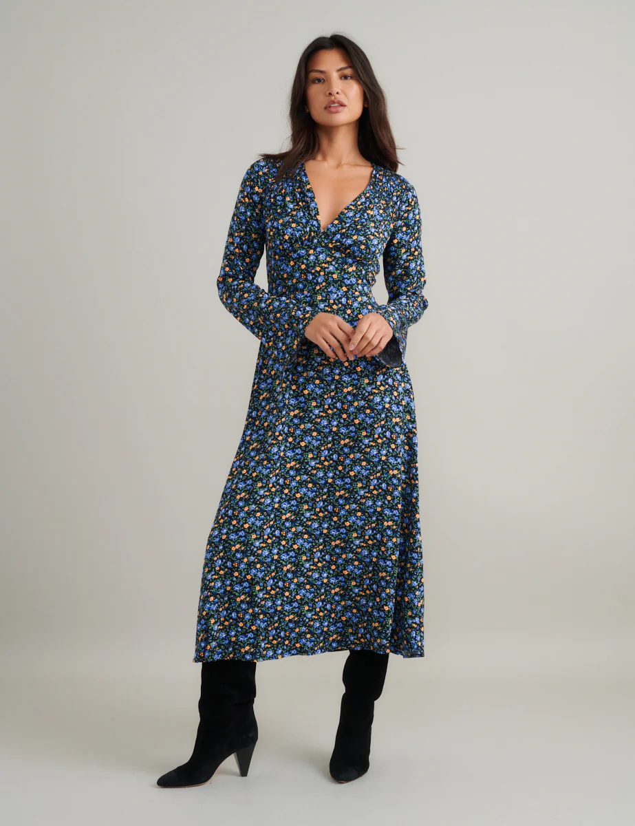 Blue Ditsy Floral Lydia Midi Dress - Image 3