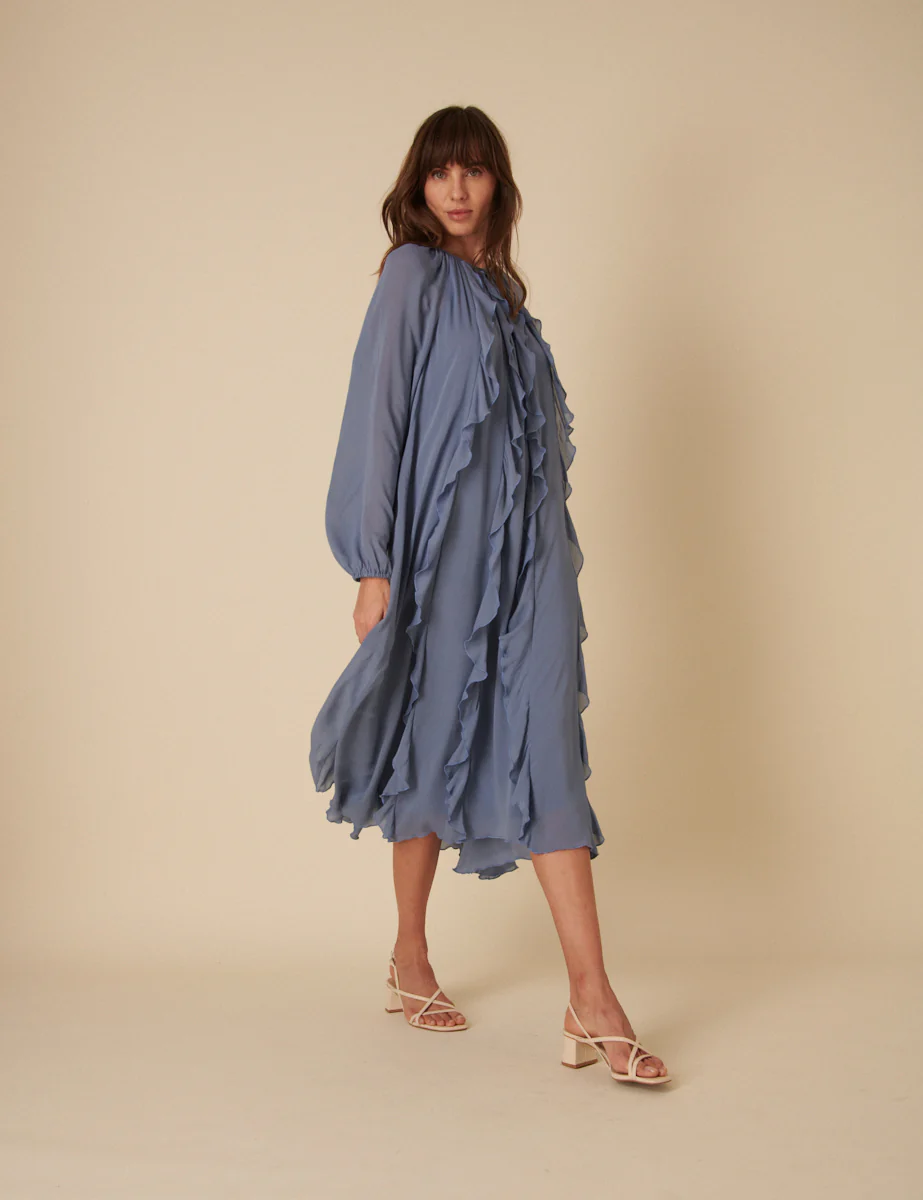 Blue Chiffon Dixie Midi Smock Dress - Image 3