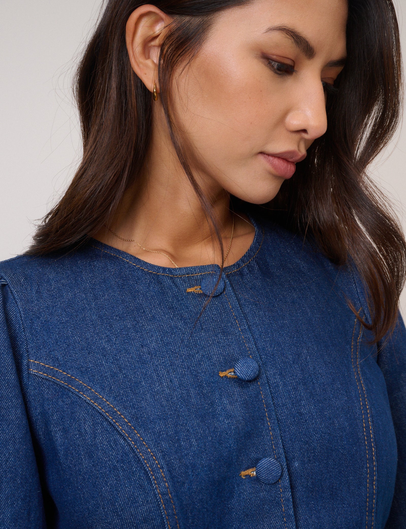 Blue Denim Balloon Sleeve Gemini Shift Mini Dress - Image 3