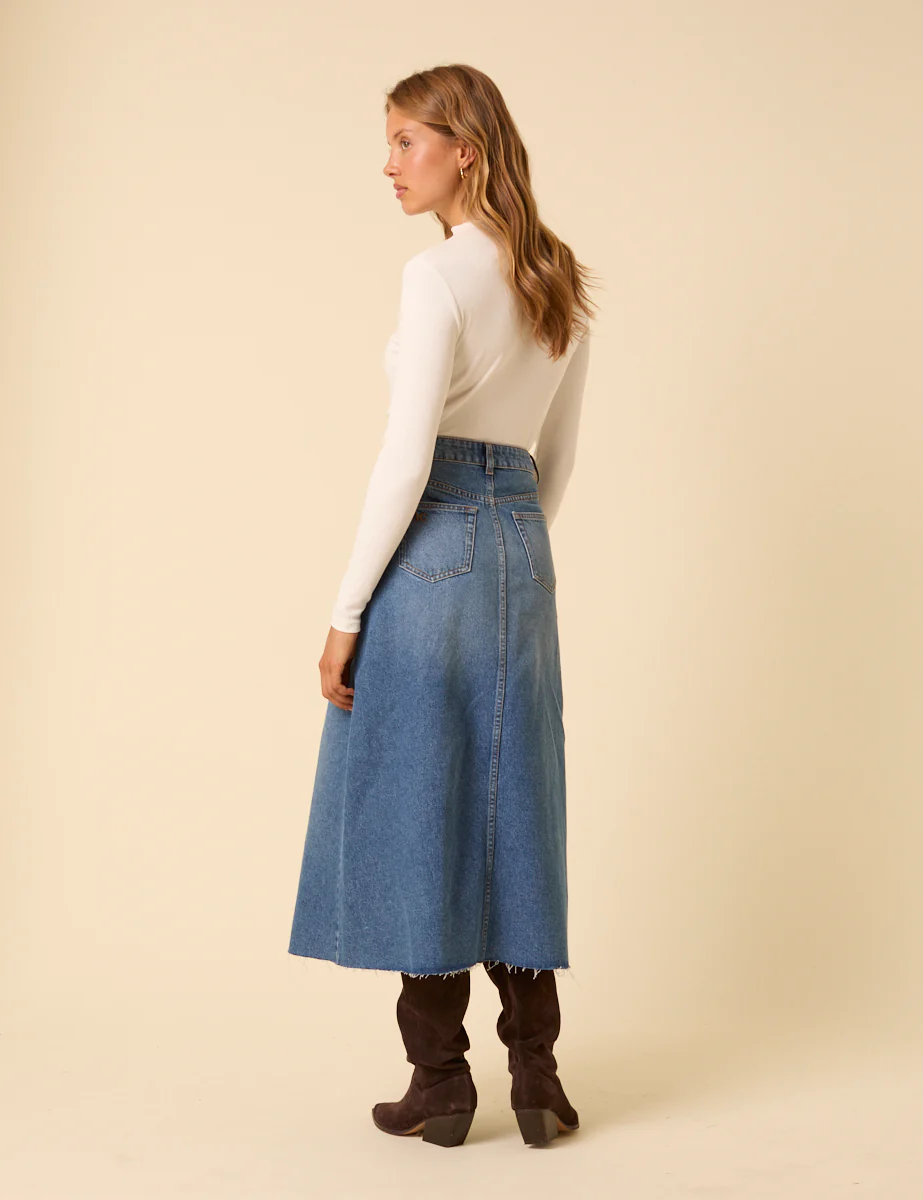 Blue Denim A-Line Midi Skirt - Image 5