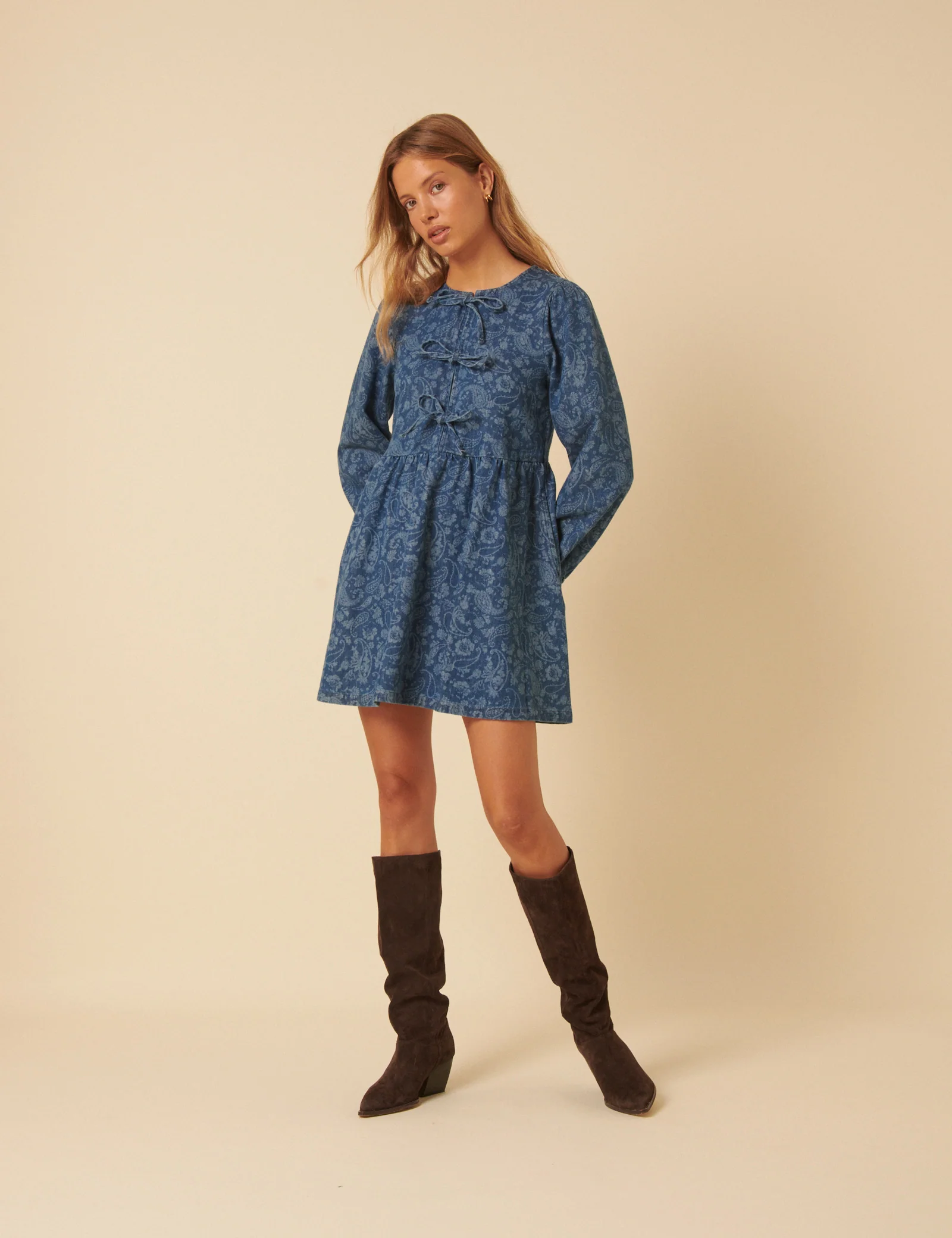 Blue Denim Paisley Eden Mini Dress - Image 2