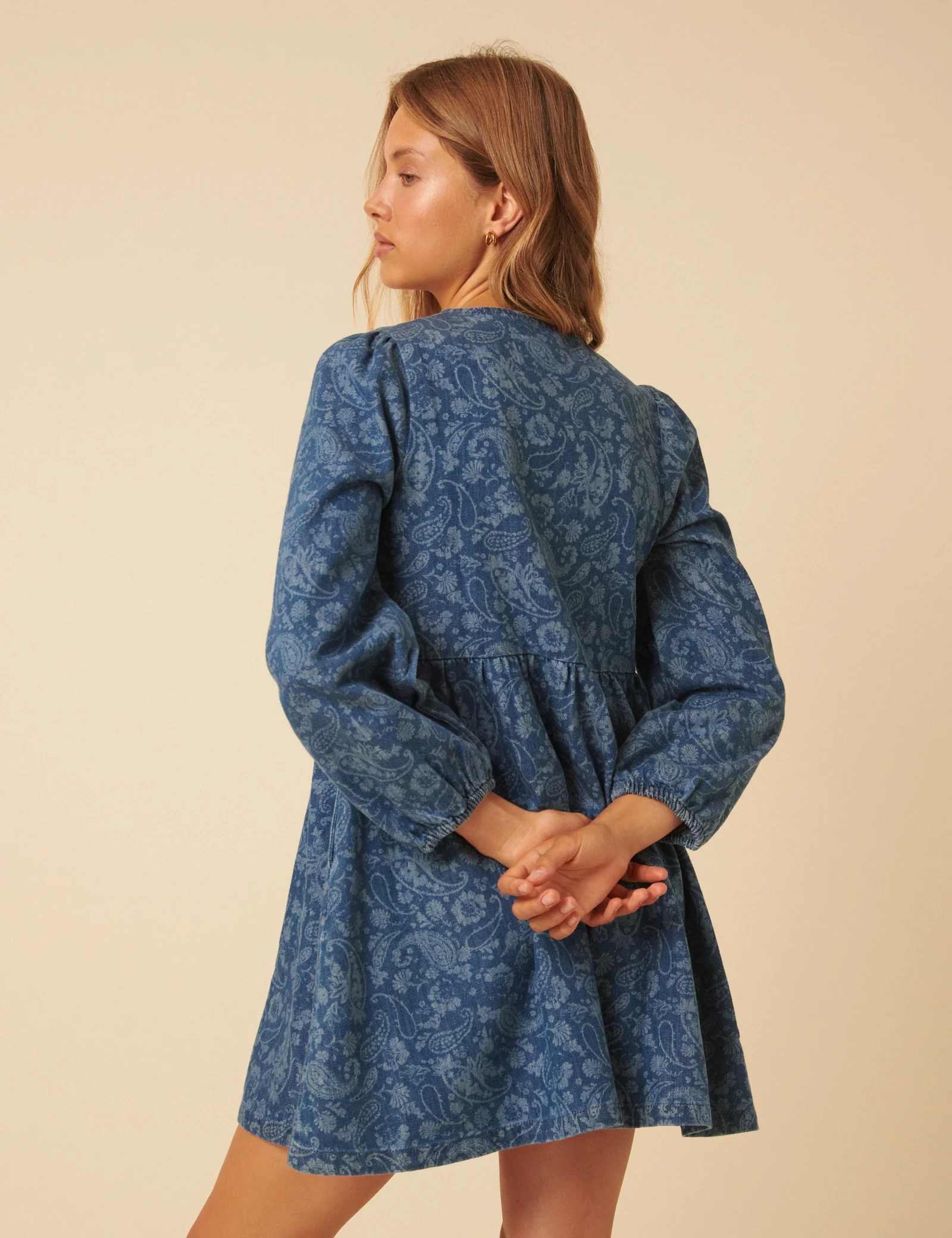 Blue Denim Paisley Eden Mini Dress - Image 5