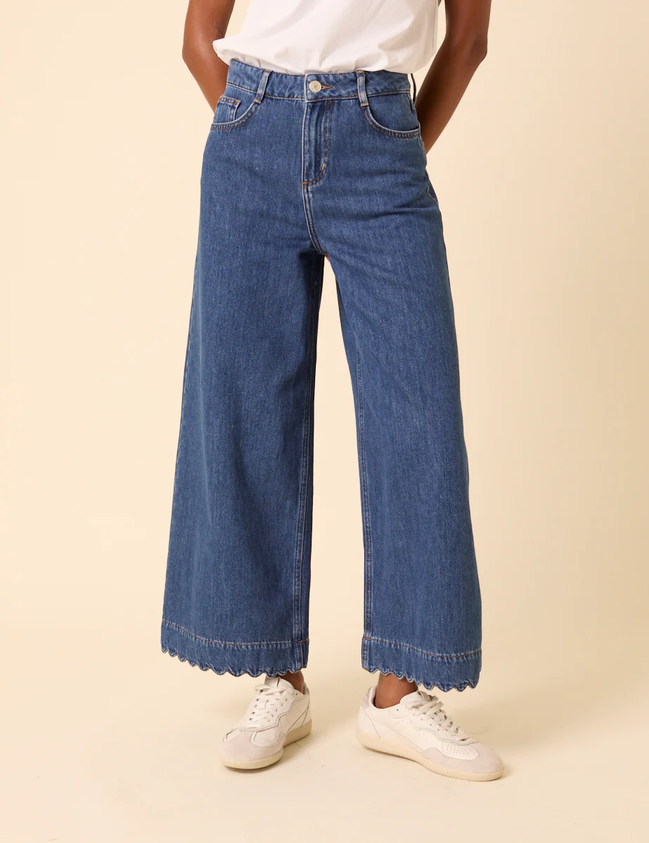 Blue High Rise Scallop Trim Cropped Palazzo Jeans - Image 2