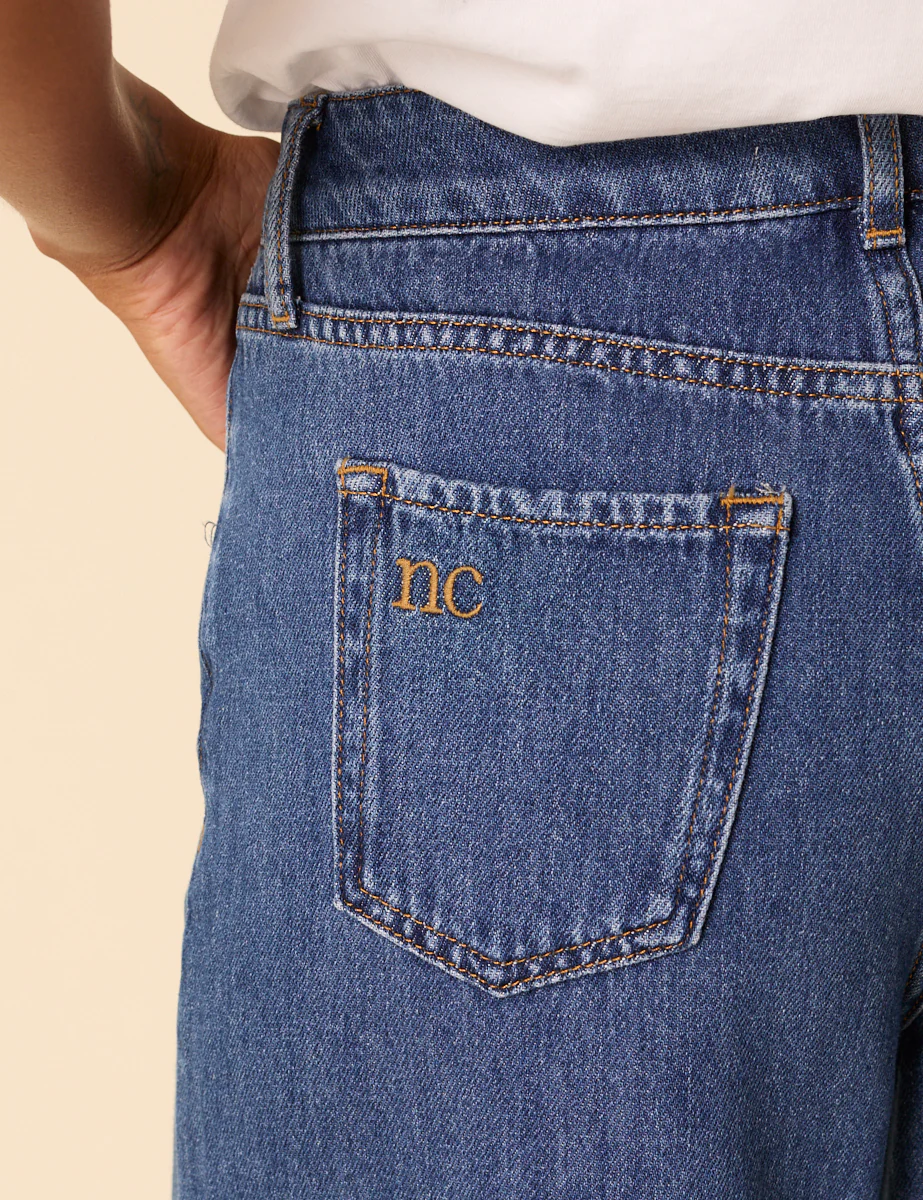 Blue High Rise Scallop Trim Cropped Palazzo Jeans - Image 5