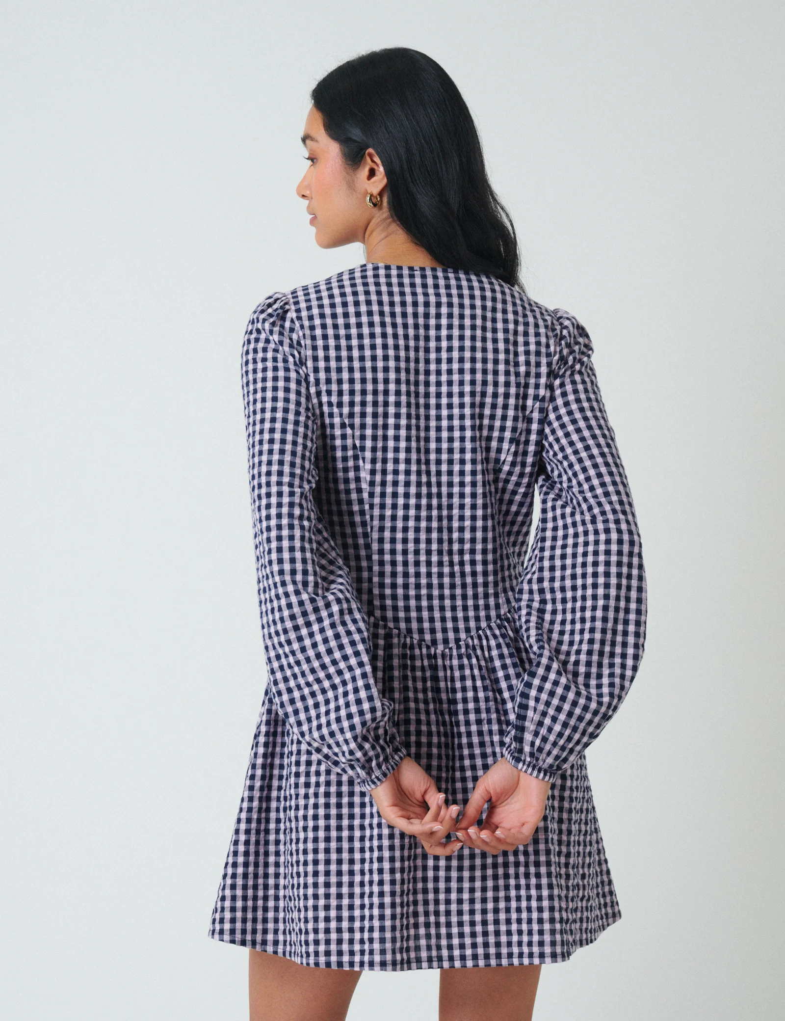 Blue Gingham Floral Collar Sienna Mini Dress - Image 5