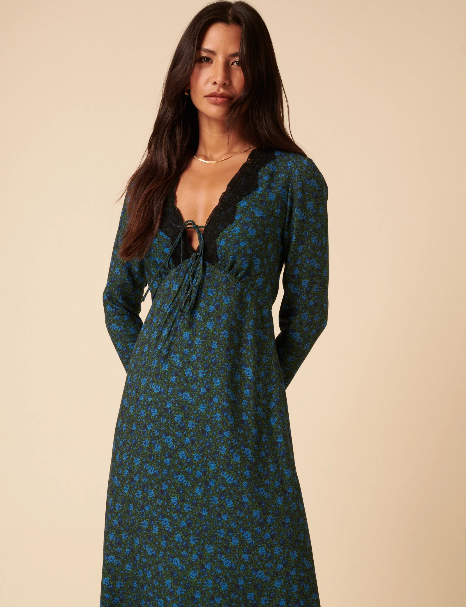 Blue & Green Floral Lace Aida Midi Dress - Image 2