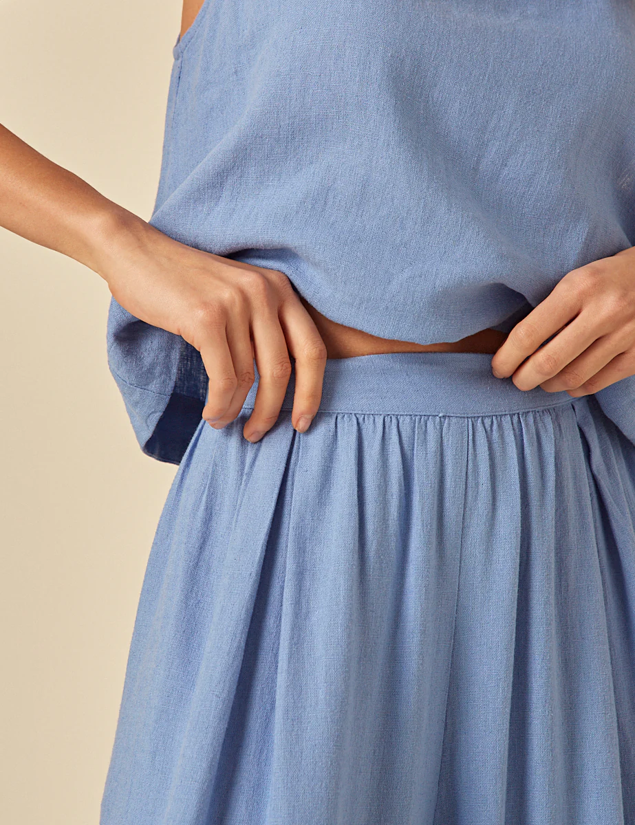 Blue Linen-blend Jerrow Wide Leg Trousers - Image 3