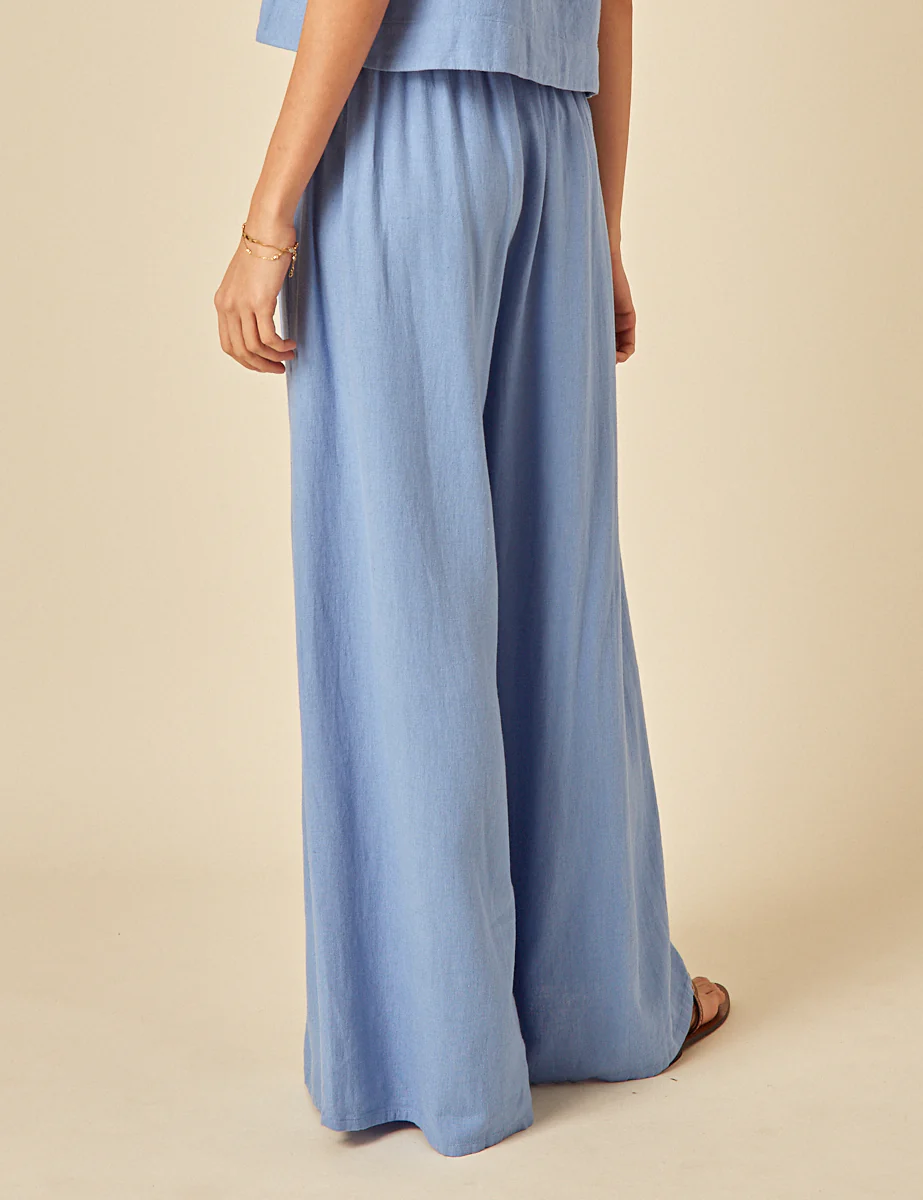 Blue Linen-blend Jerrow Wide Leg Trousers - Image 5