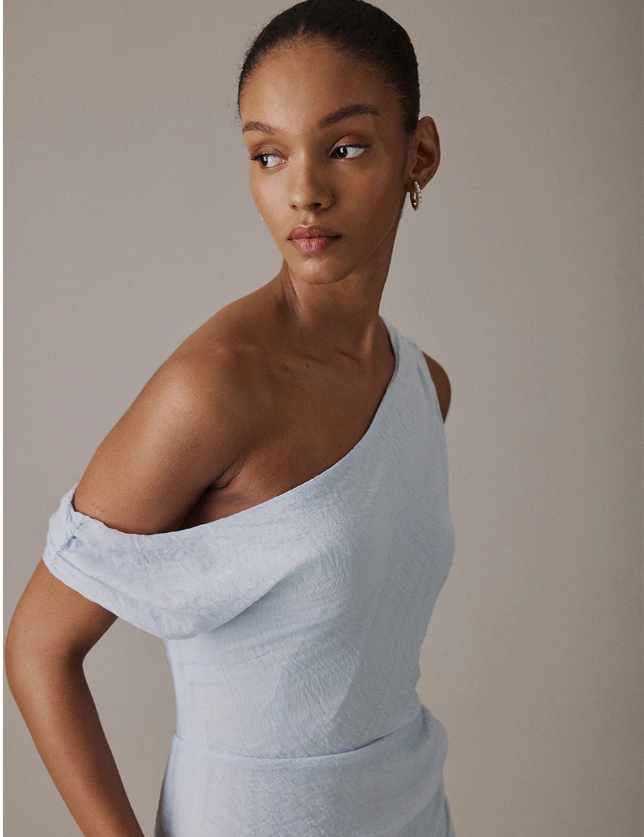 Soft Blue One Shoulder Midi Skylar Dress - Image 2