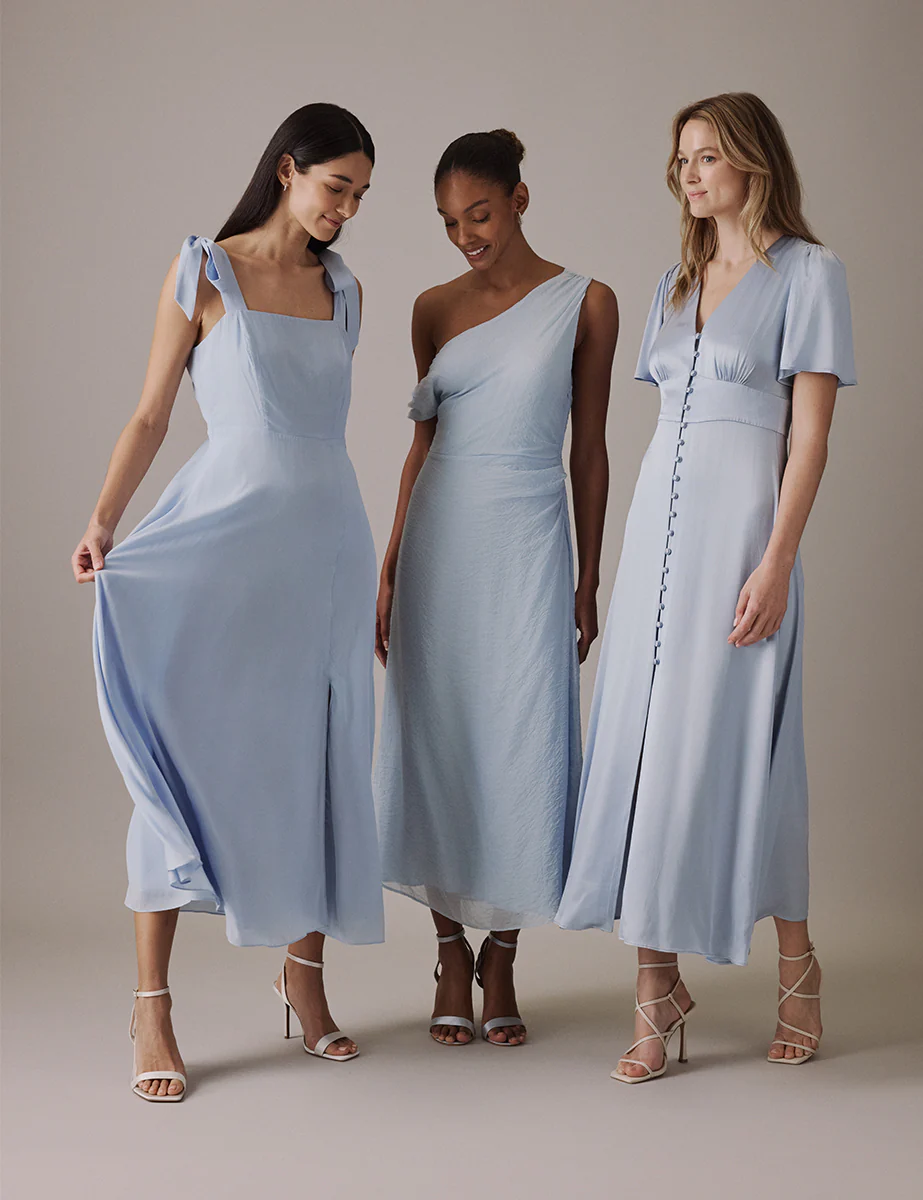 Soft Blue One Shoulder Midi Skylar Dress - Image 4