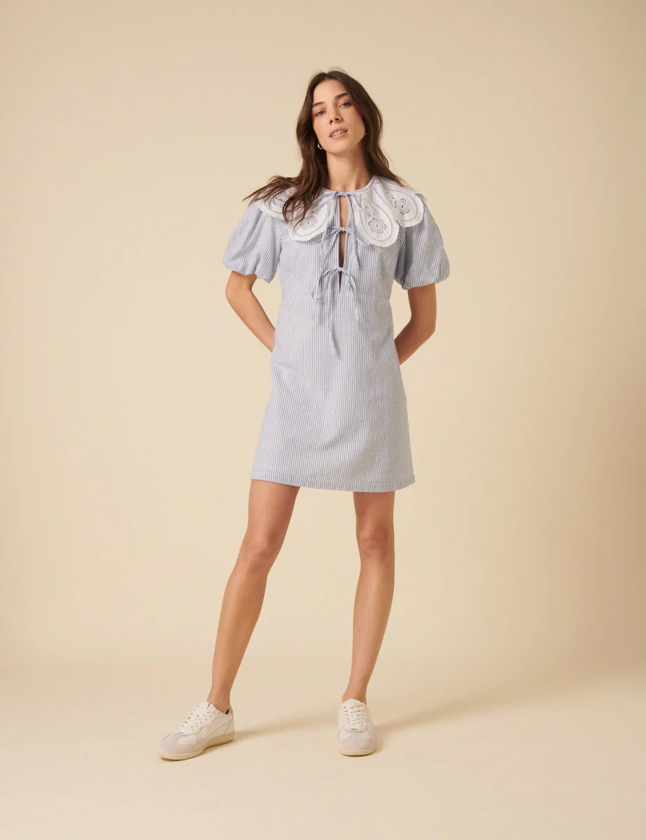 Blue Pinstripe Collar Bessie Mini Dress - Image 3