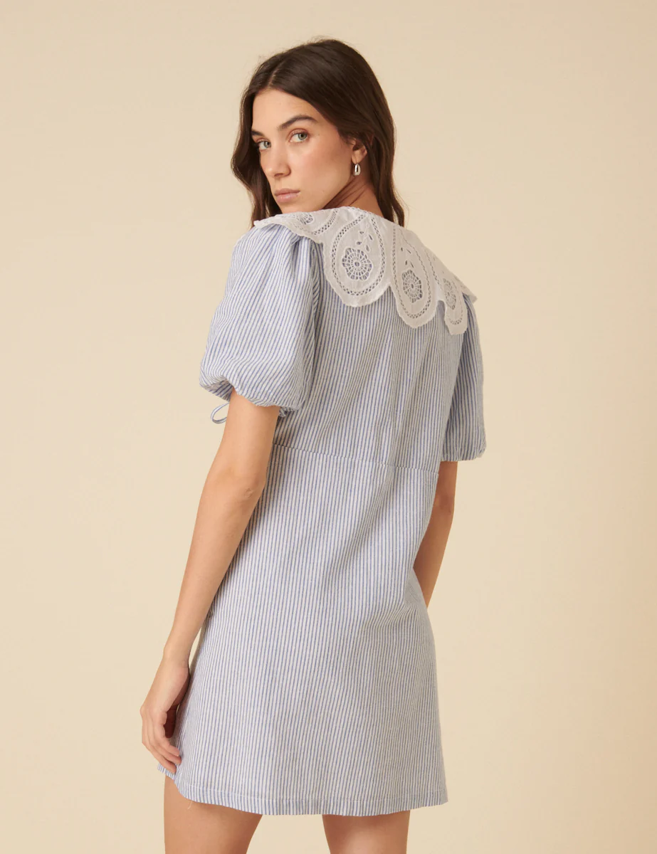Blue Pinstripe Collar Bessie Mini Dress - Image 4