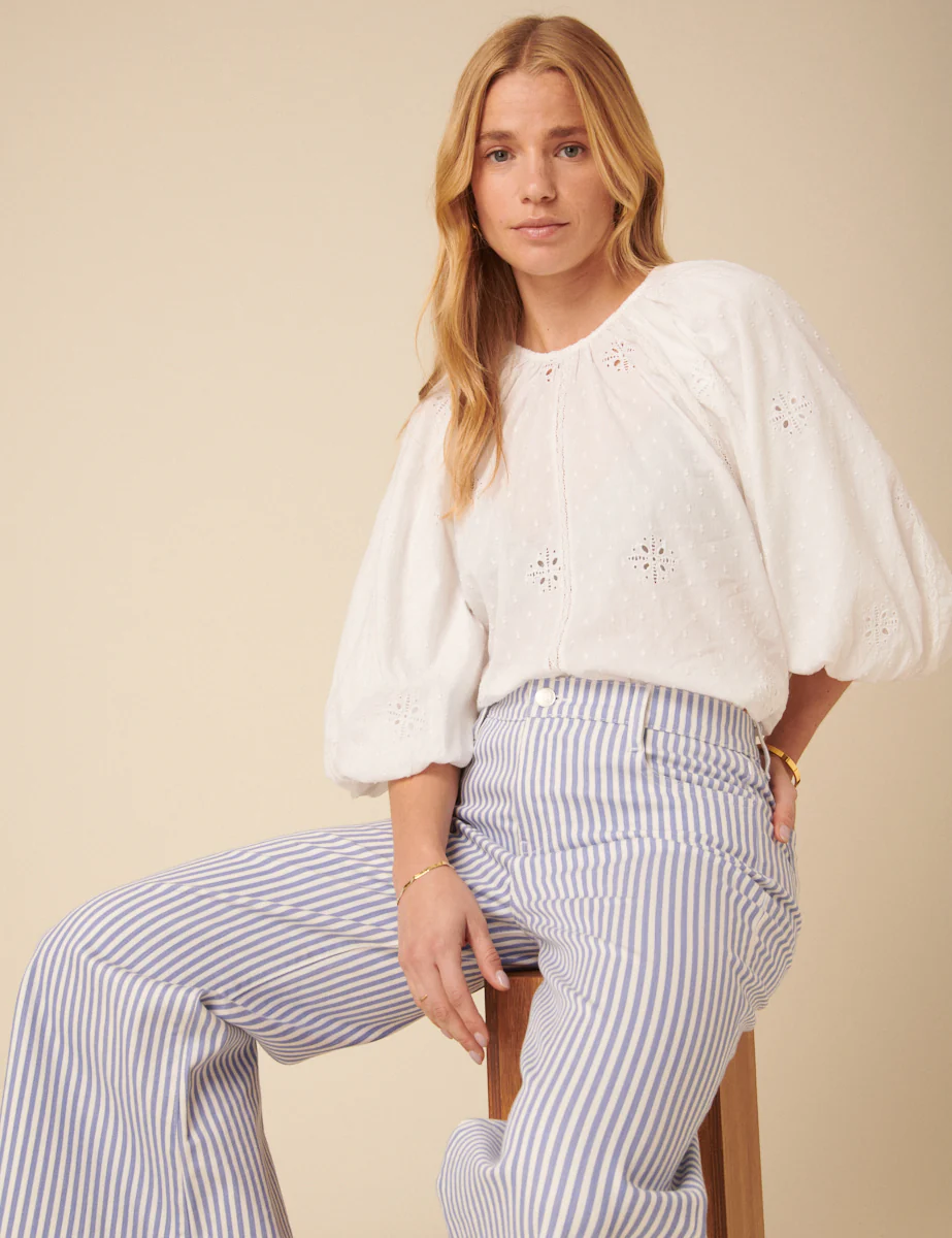 Blue Pinstripe High Rise Palazzo Jeans - Image 2